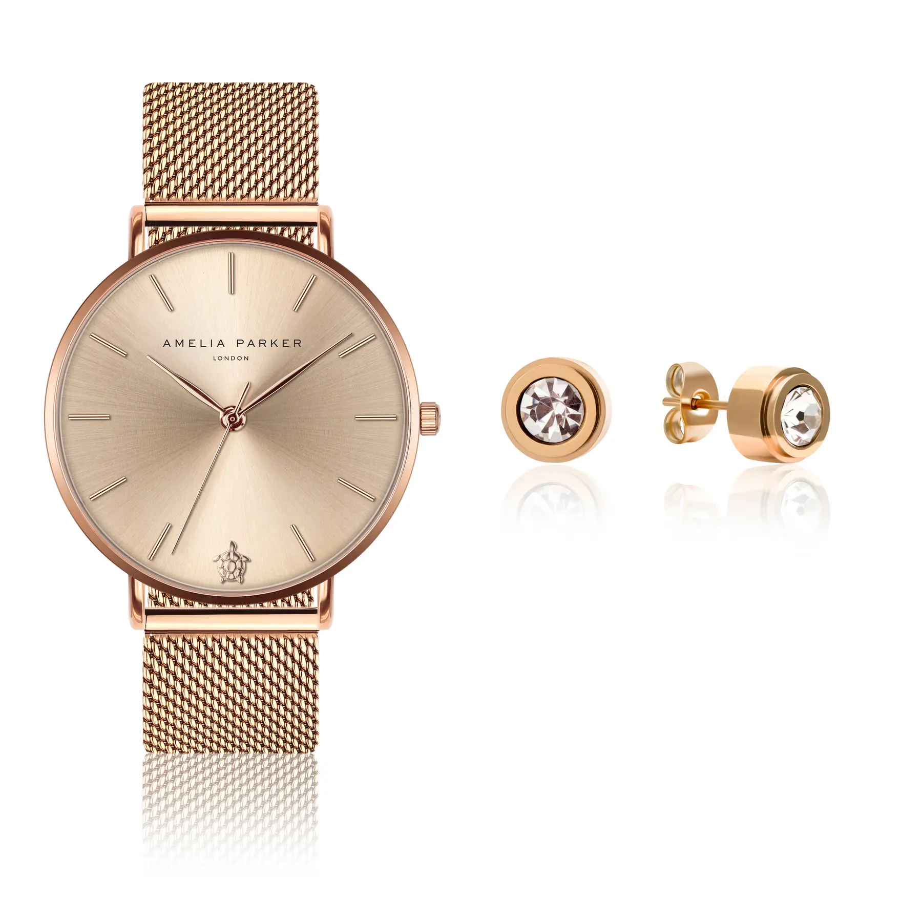Amelia Parker Women's Golden Watch And Bracelet For Gold Sky