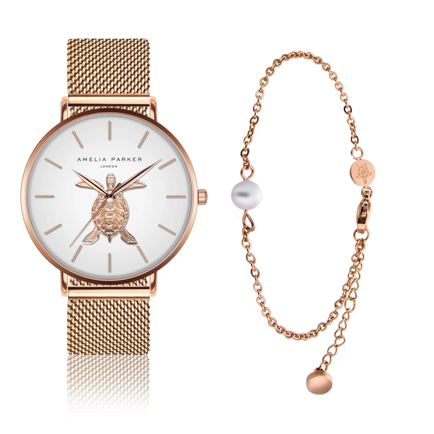 Damenuhr und Armband Amelia Parker Rose Turtle