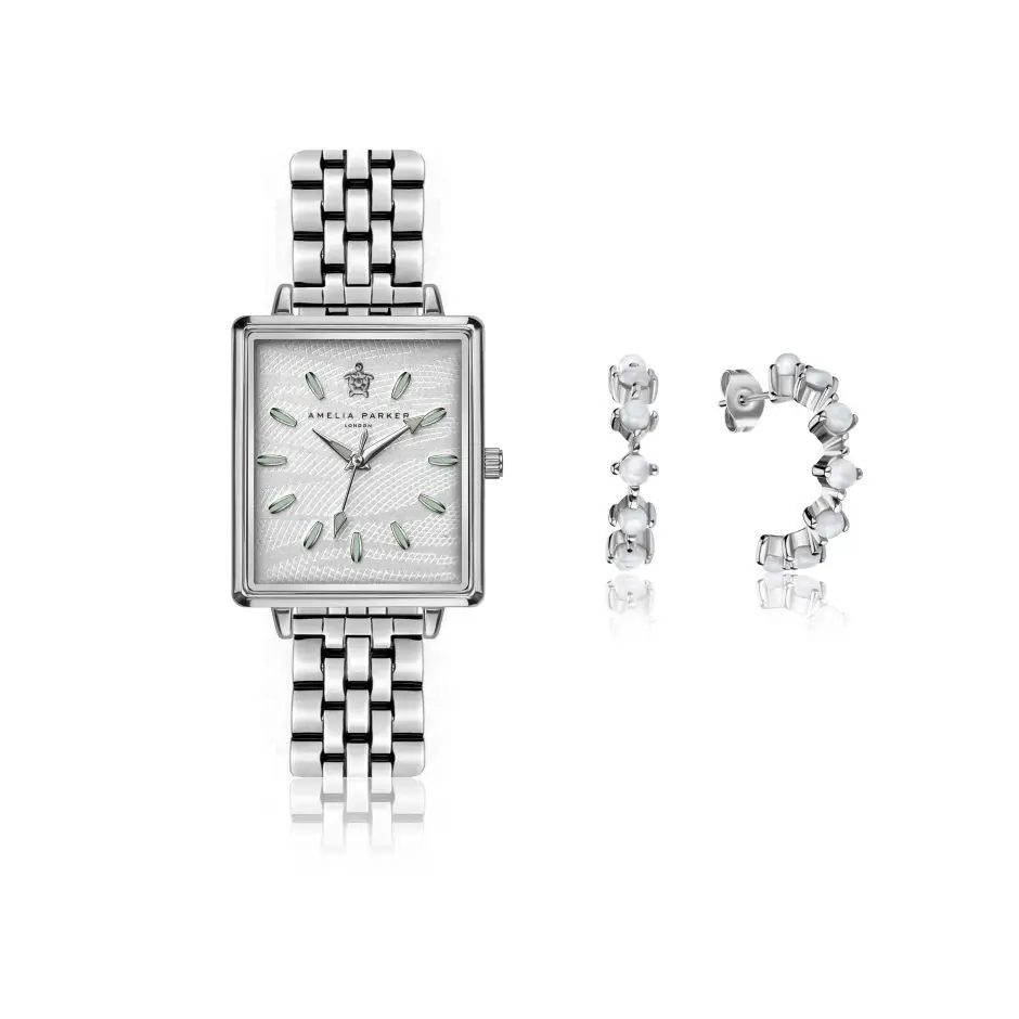 Uhren- und Ohrring-Set für Damen Amelia Parker White Desert