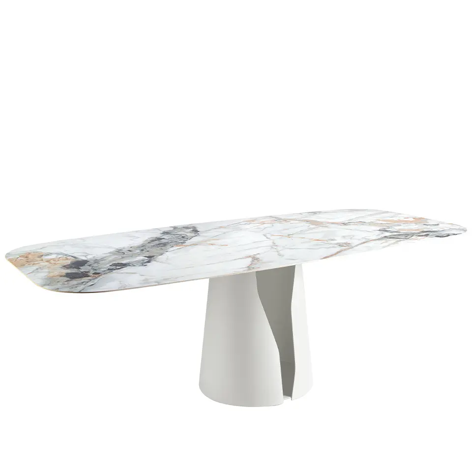 Table à manger baril ovale marbre porcelaine Angel Cerdà