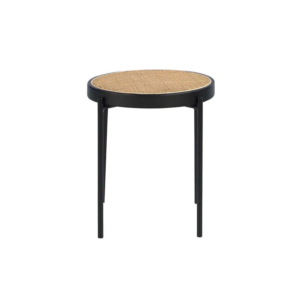 Table d'angle ronde en rotin et acier Angel Cerdà