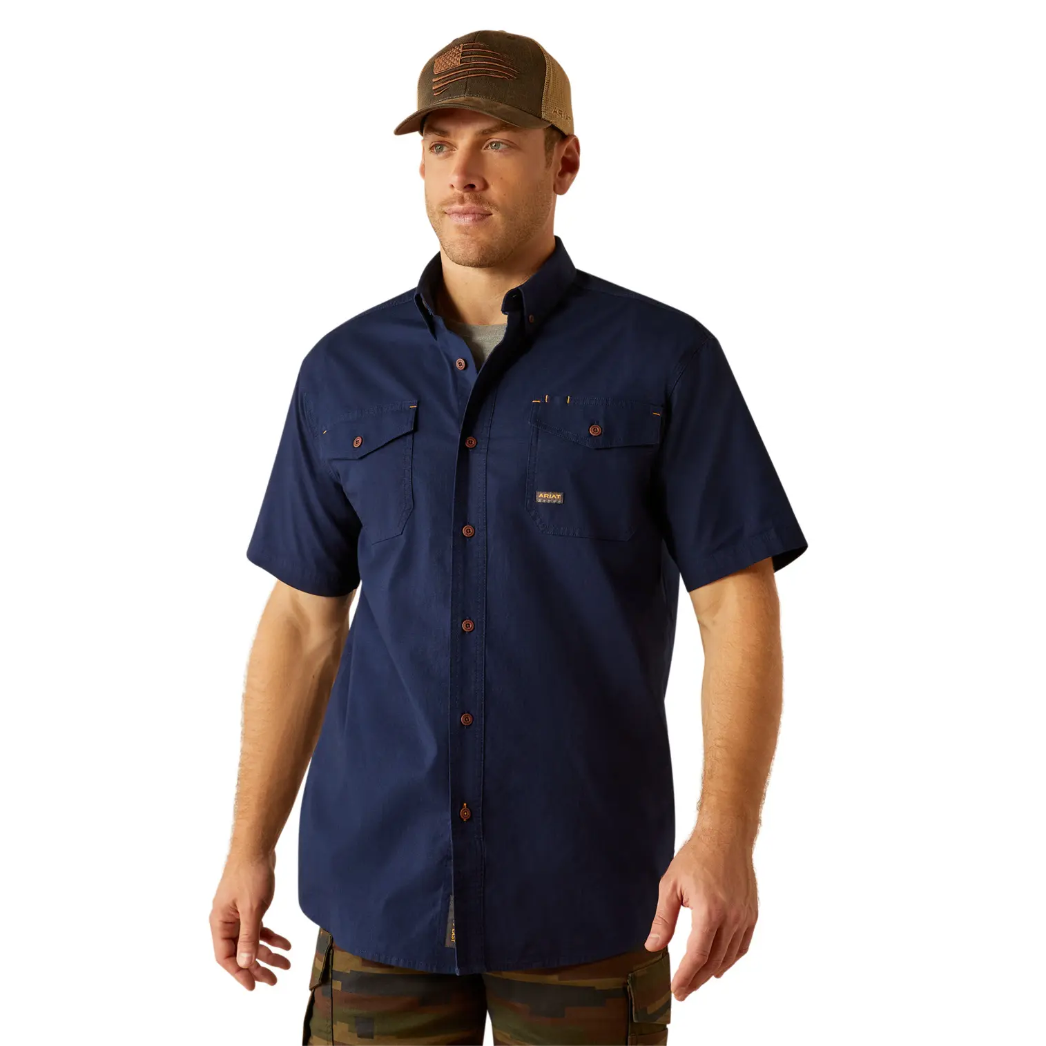 Men's Rebar Made Tough DuraStretch Work Shirt in Navy Cotton/Spandex, Size: Medium by Ariat