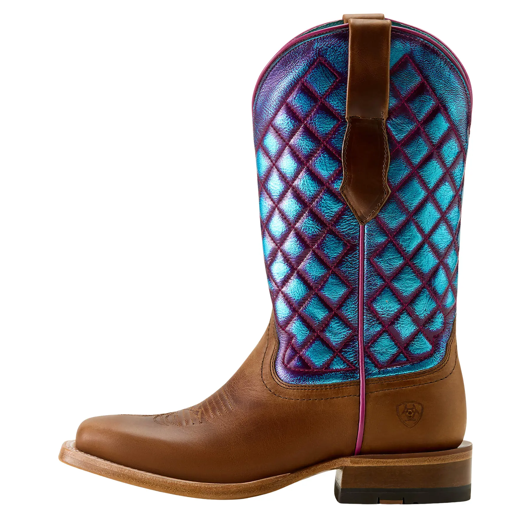 Women's Frontier Wittman Wide Square Toe Cowgirl Boots in Shades Of Grain Iridescent Lagoon Leather, Size: 9 B / Medium by Ariat