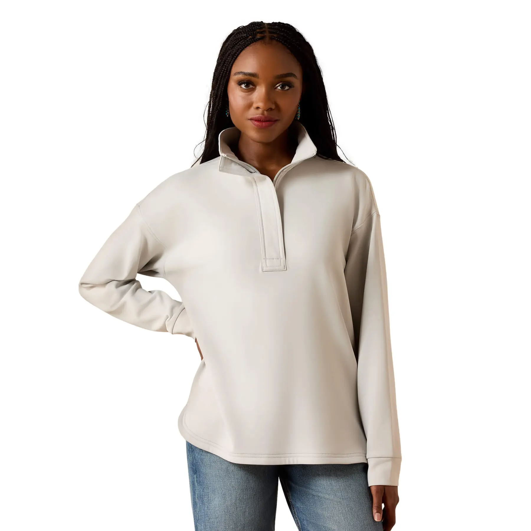 Women's Breeze Logo 1/2 Zip Sweatshirt in Quiet Grey Polyester/Elastane, Size: Medium by Ariat
