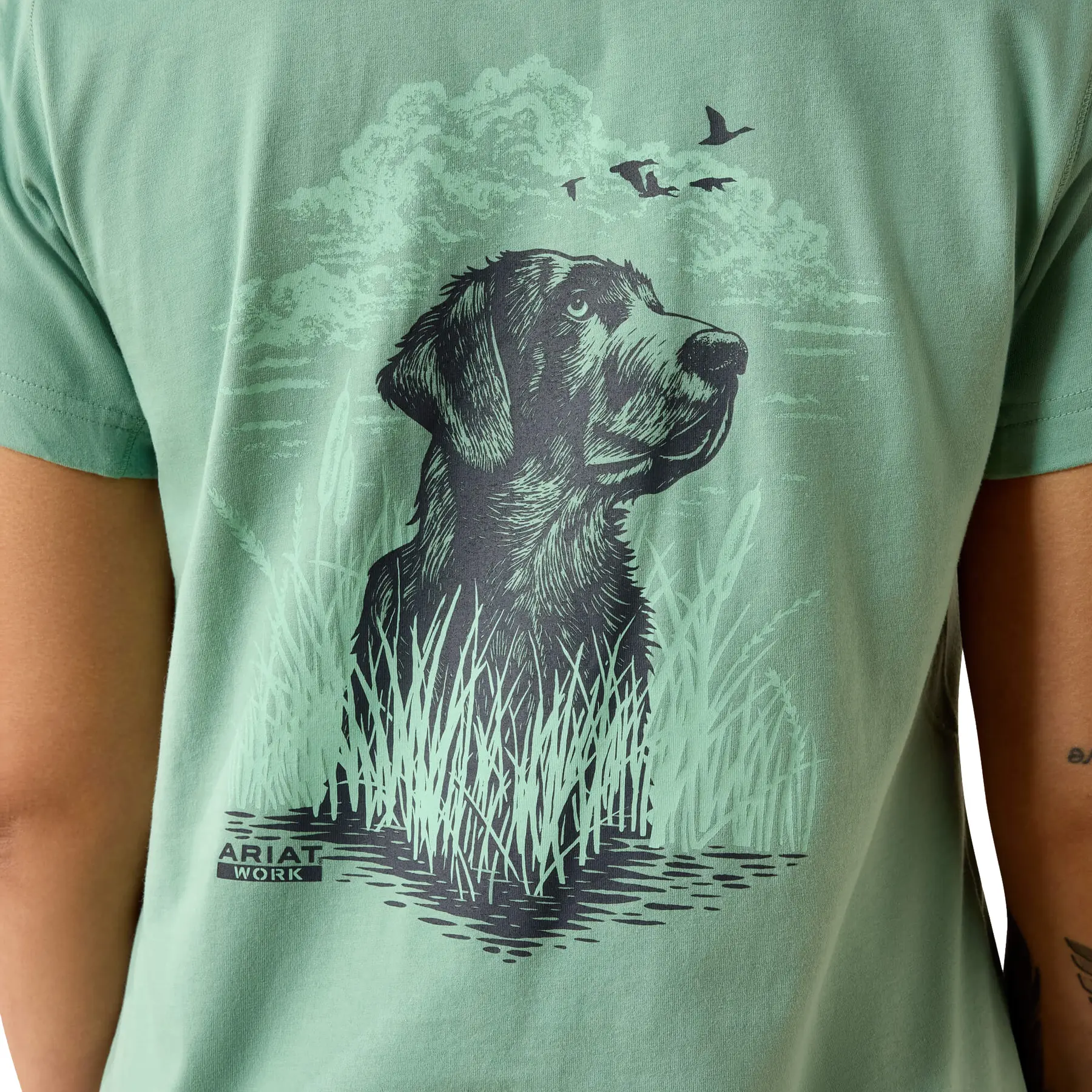 Women's Rebar Workman Field Dog Classic Fit T-Shirt in Malachite Green Cotton/Polyester, Size: Medium by Ariat