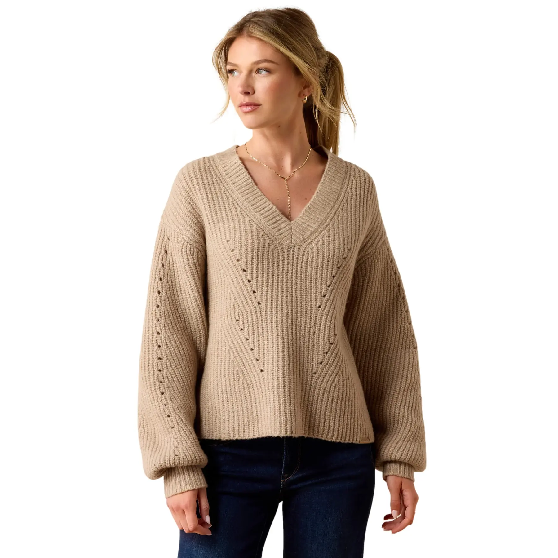 Women's Blaydon Sweater in Oatmeal Polyester/Elastane, Size: Small by Ariat