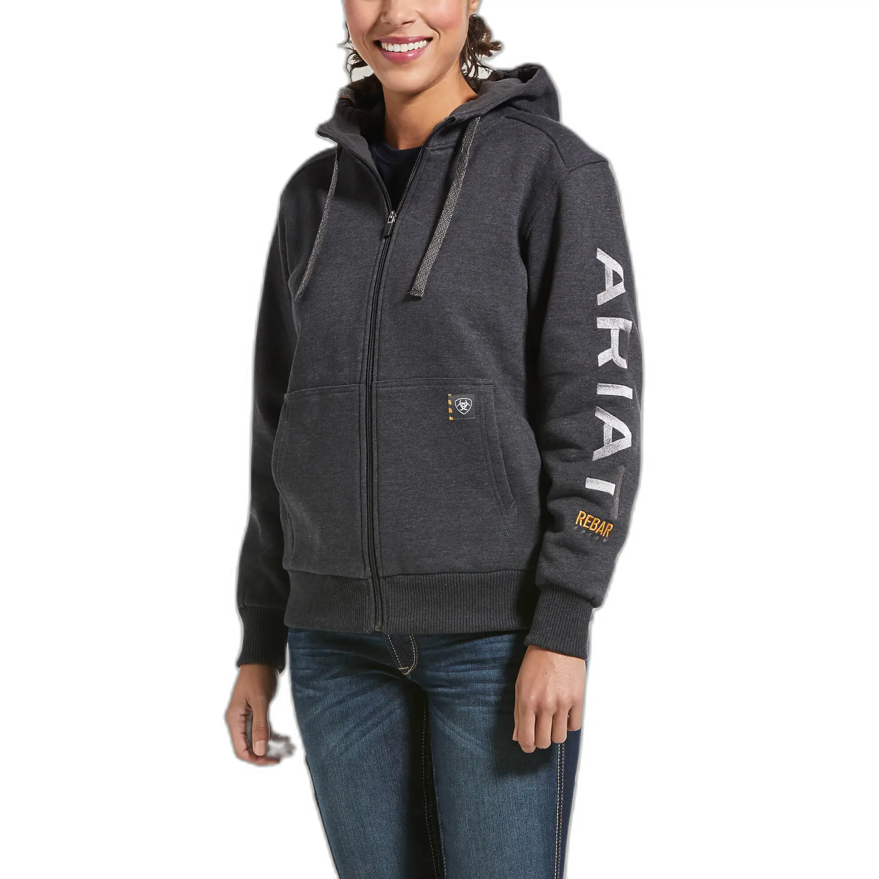 Women's Rebar All-Weather Full Zip Hoodie Long Sleeve Fleece in Charcoal Heather Cotton, Size Small, by Ariat