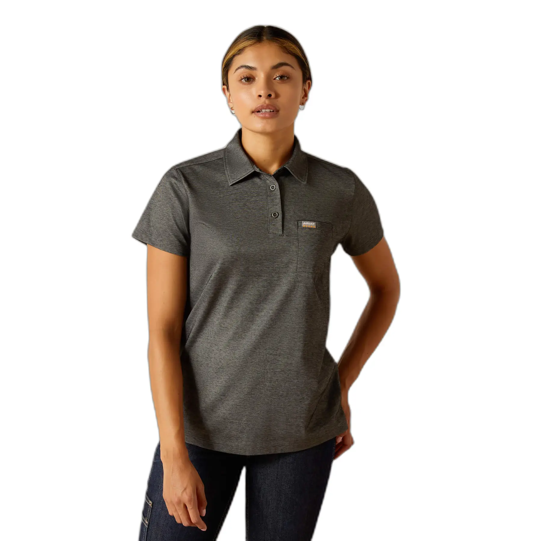 Women's Rebar Foreman Polo Shirt in Charcoal Heather Cotton/Polyester, Size: Large by Ariat