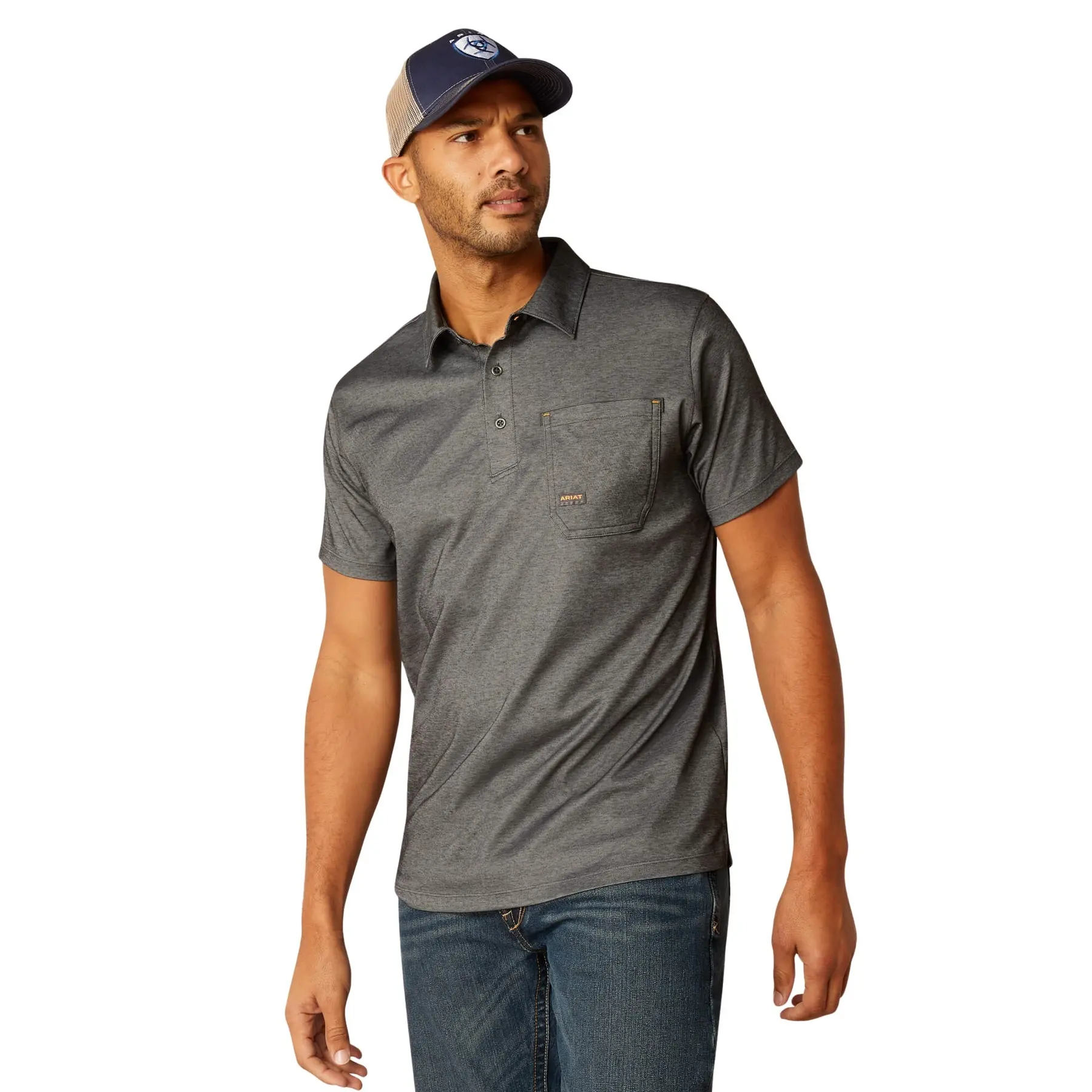Men's Rebar Foreman Polo Shirt in Charcoal Heather Cotton/Polyester, Size: Small by Ariat