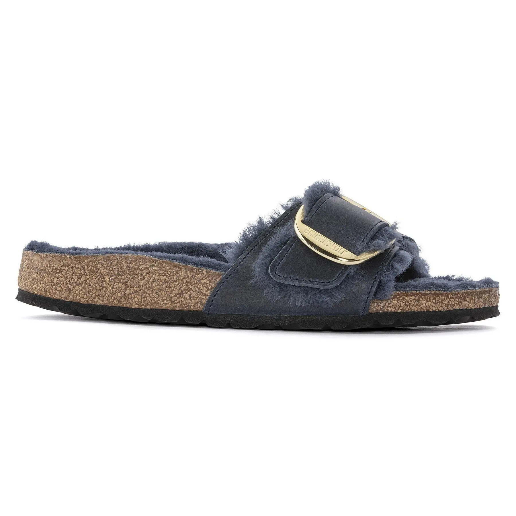 Pantoletten für Damen Birkenstock Madrid Big Buckle Shearling Oiled Leather