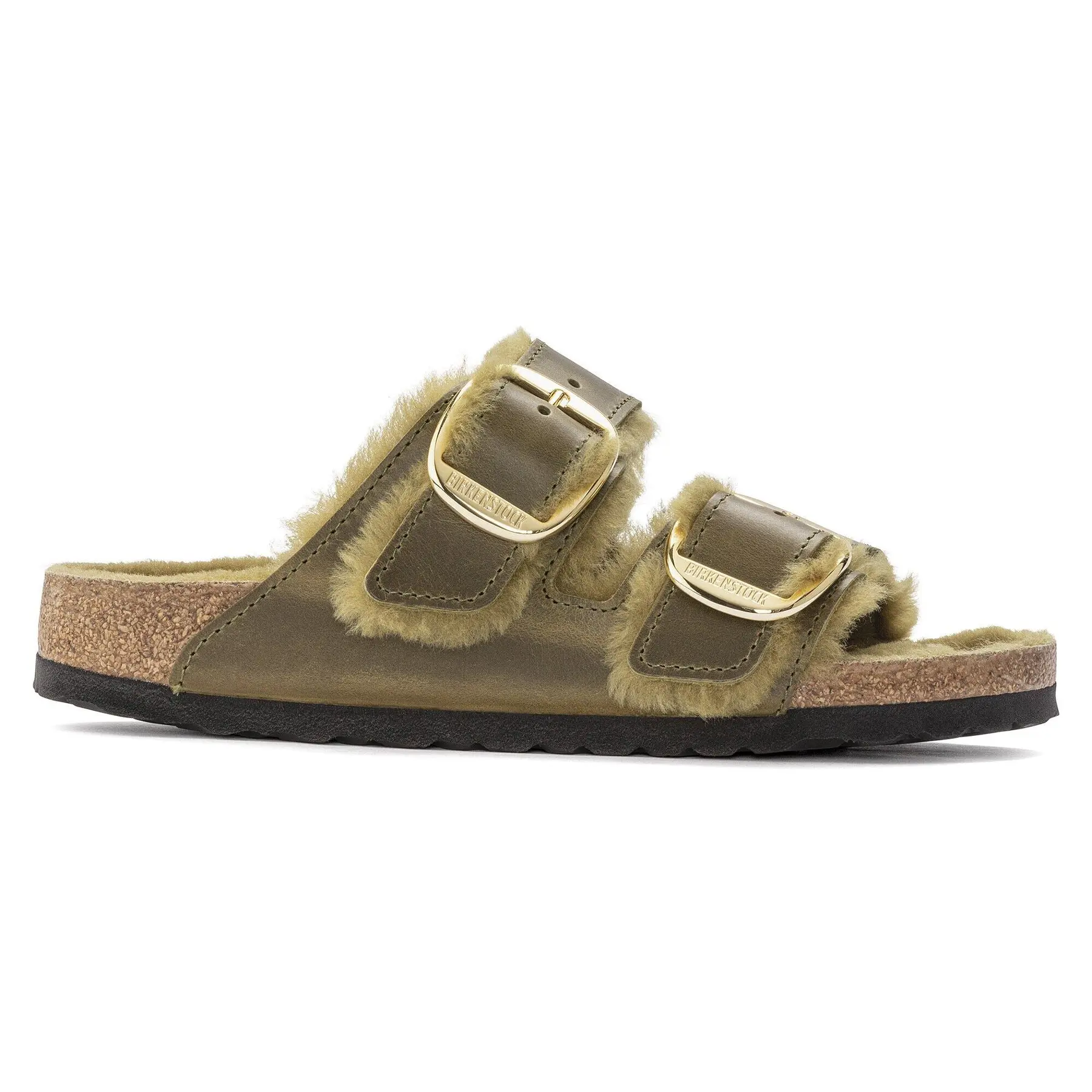 Pantoletten für Damen Birkenstock Arizona Big Buckle Shearling Oiled Leather