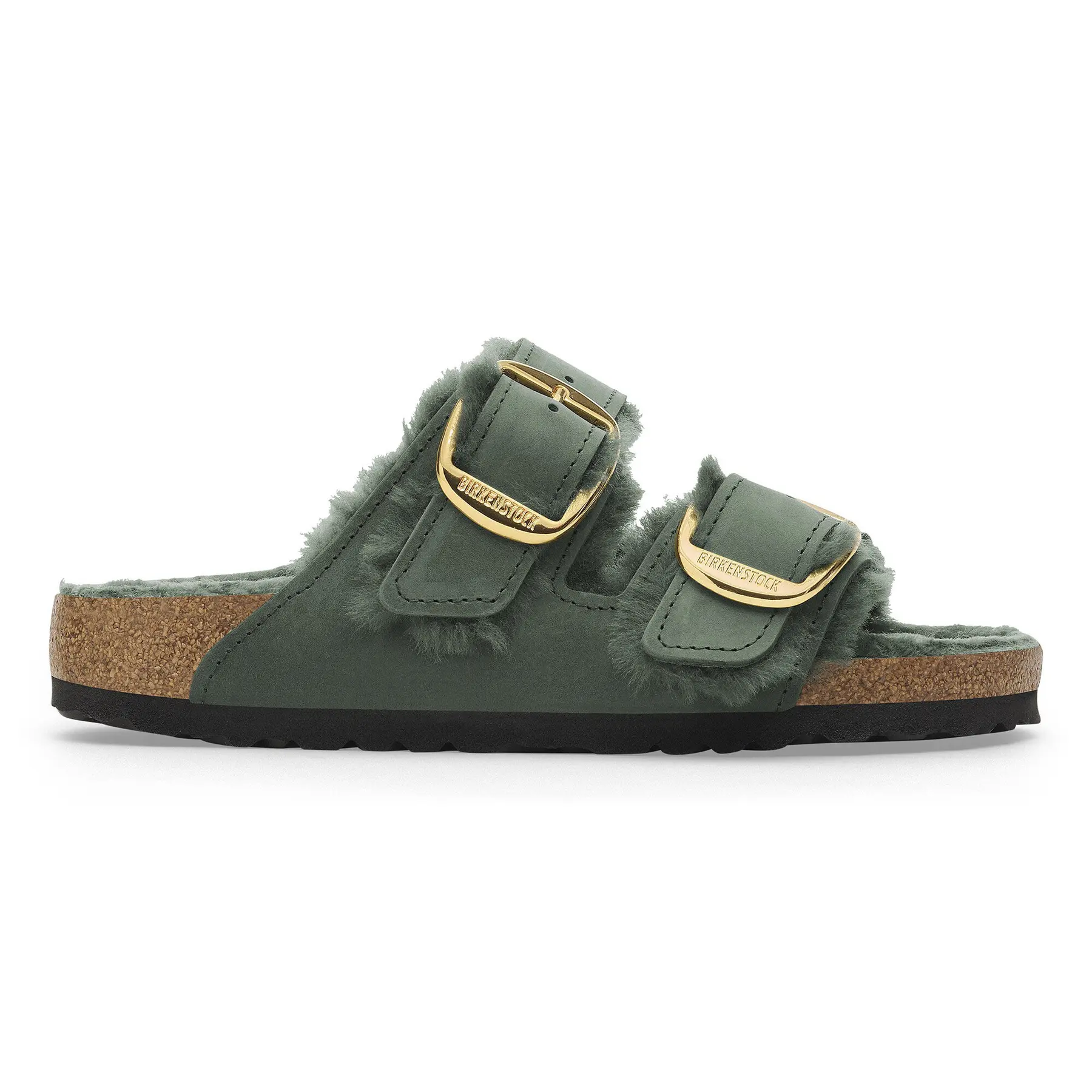 Pantoletten für Damen Birkenstock Arizona Big Buckle Shearling Oiled Leather