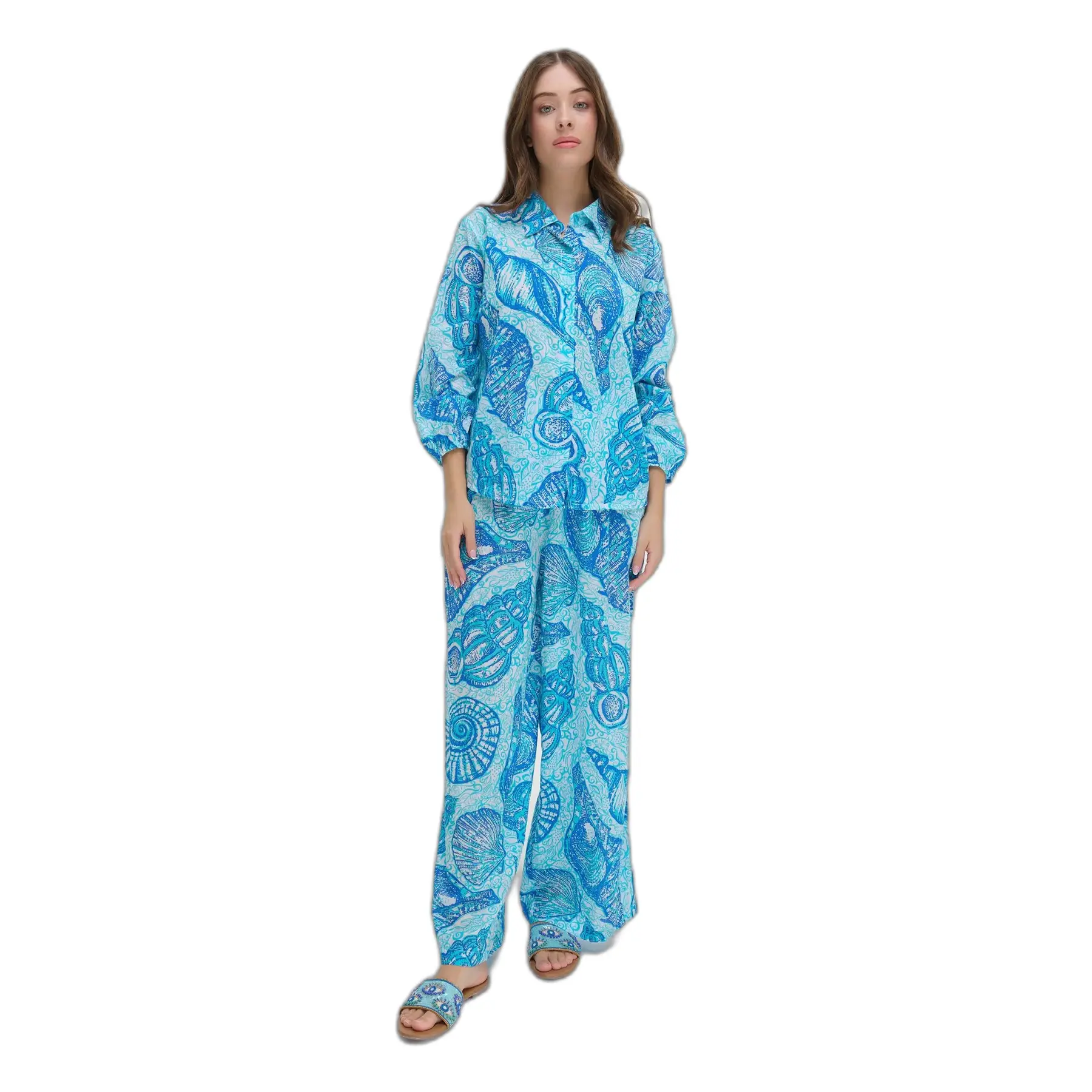 Dames overhemd en broekset Ble Resort Collection