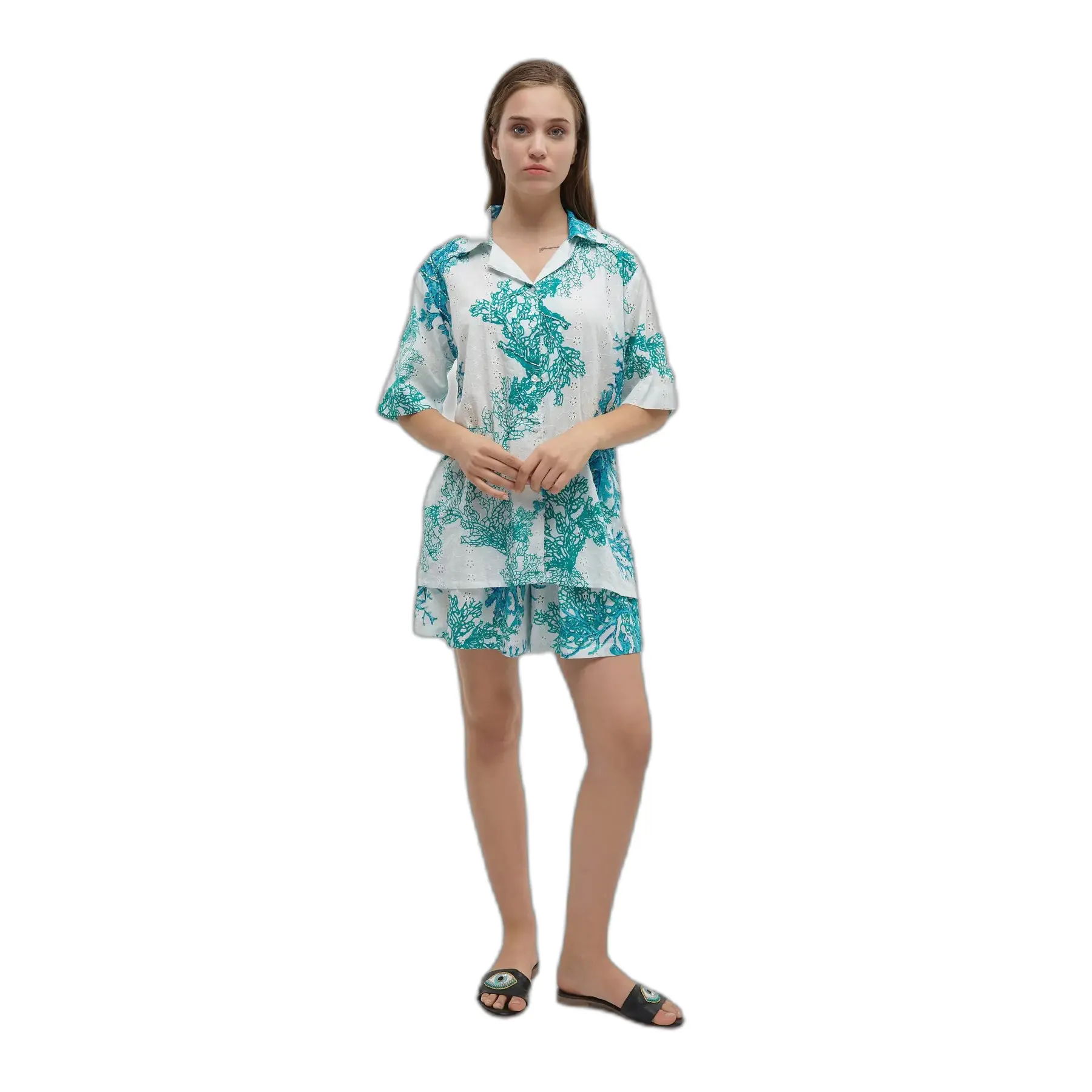Kledingset met shirt en short met koraaldetails voor dames Ble Resort Collection