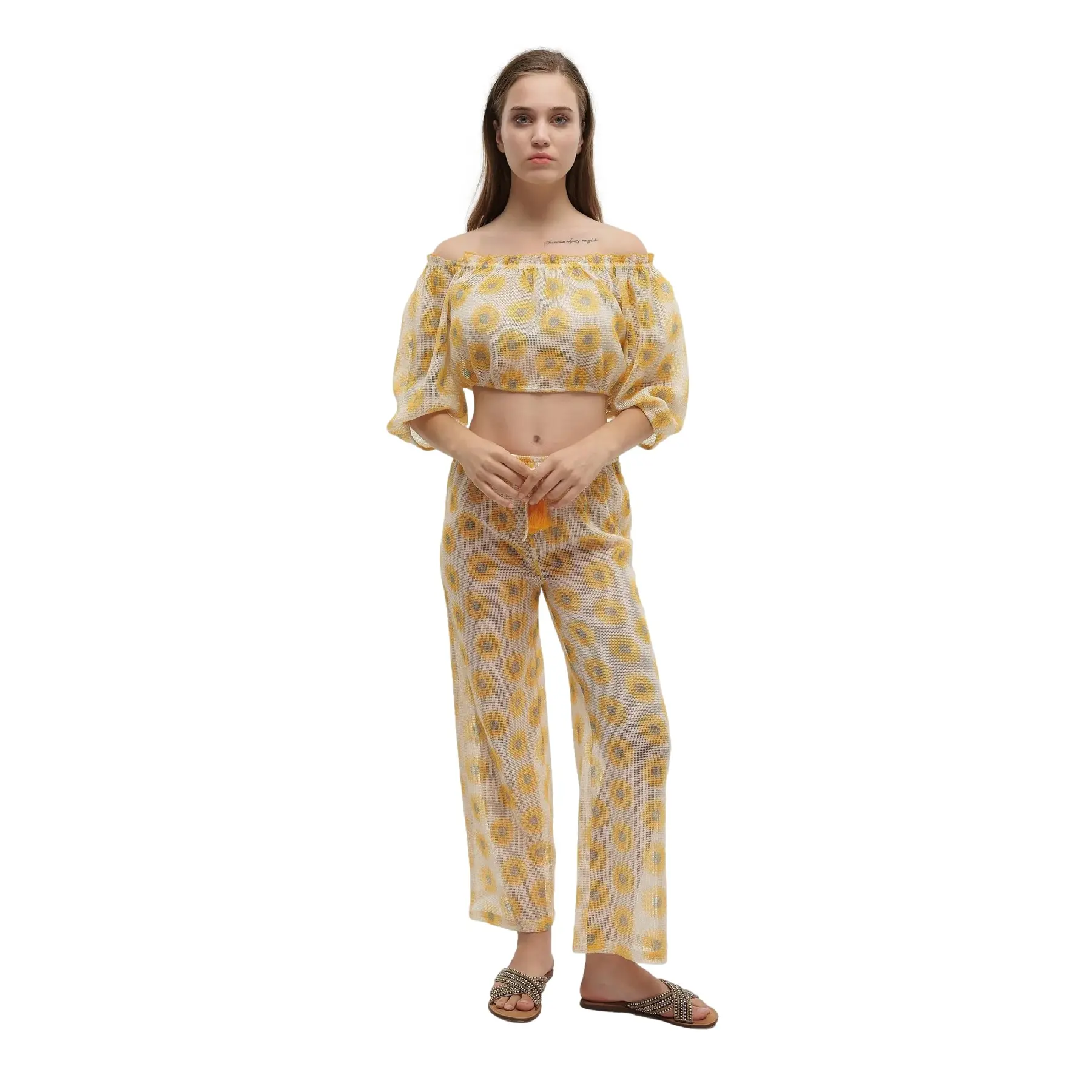 Vrouwen set met bloemenpatroon gaasbroek en top Ble Resort Collection