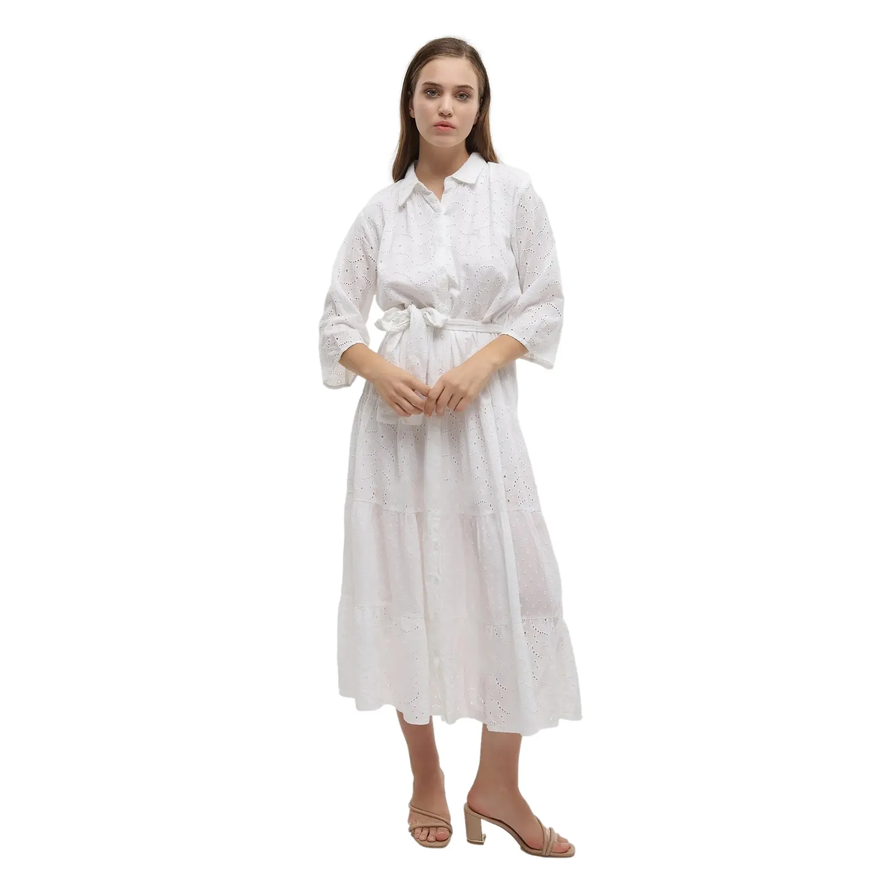 Maxi Kleid mit Gürtel 3/4-Ärmel Damen Ble Resort Collection