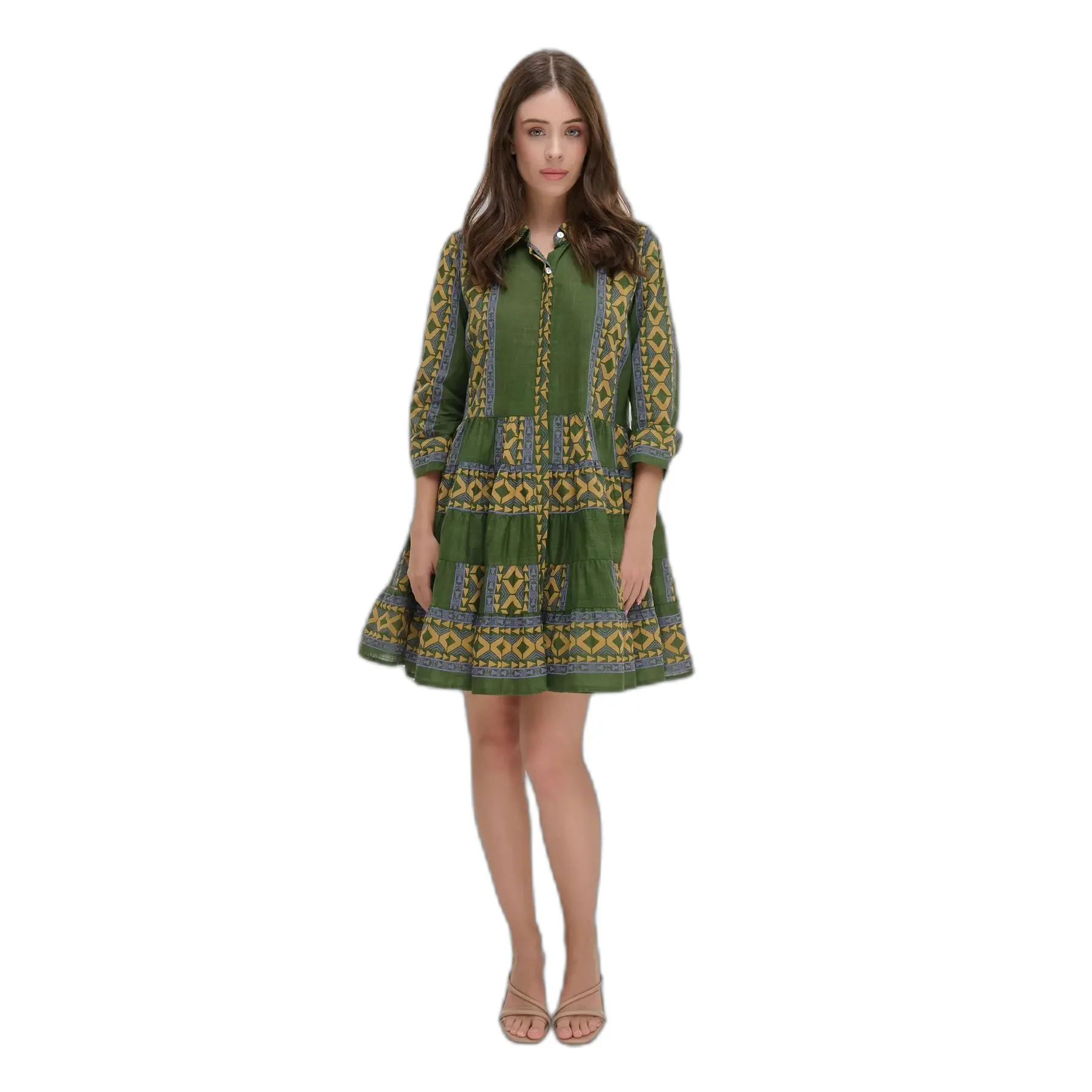 Mini-Stickerei Kleid mit Knöpfen vorne Damen Ble Resort Collection