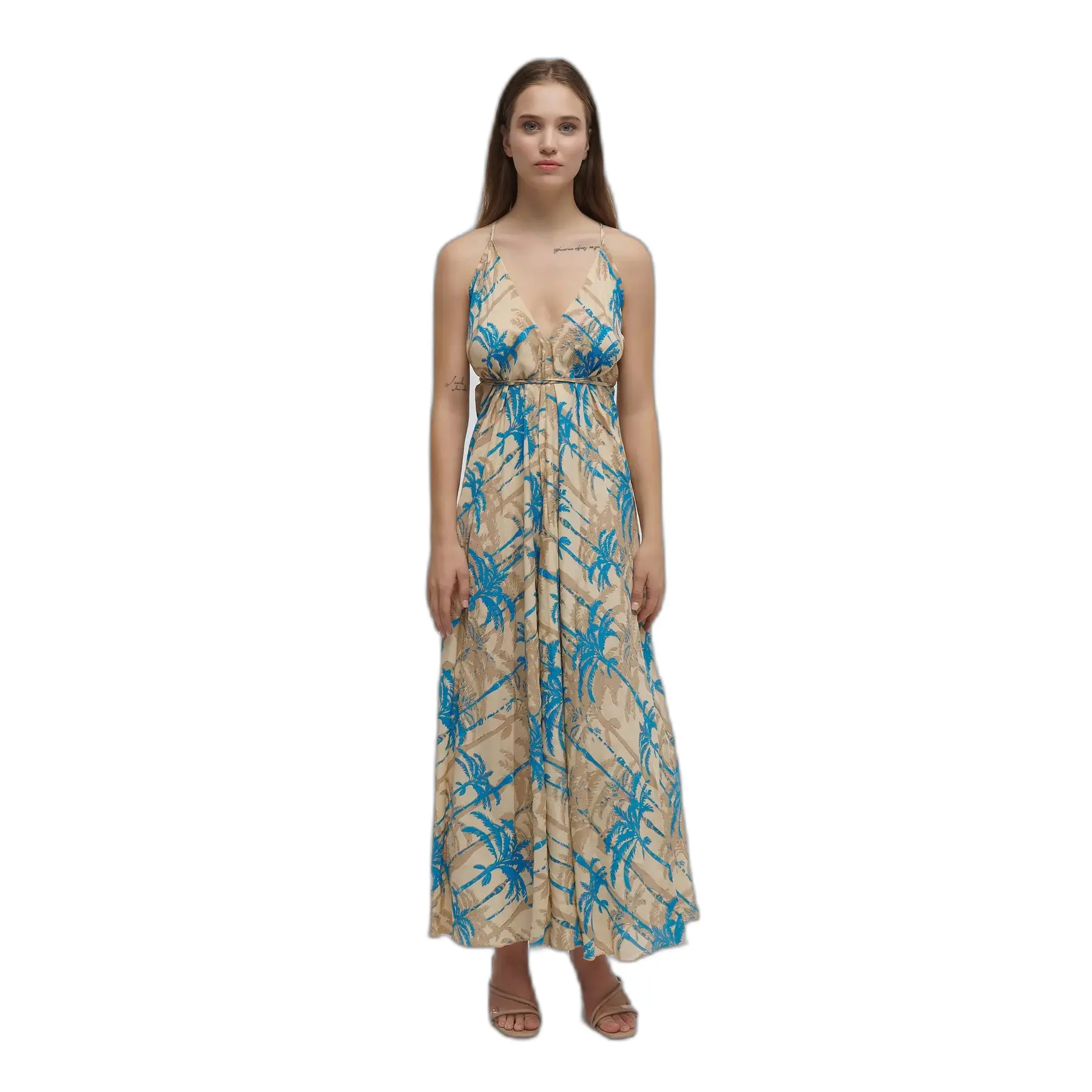 Maxi Jurk Met Open Rug Dames Ble Resort Collection Palms