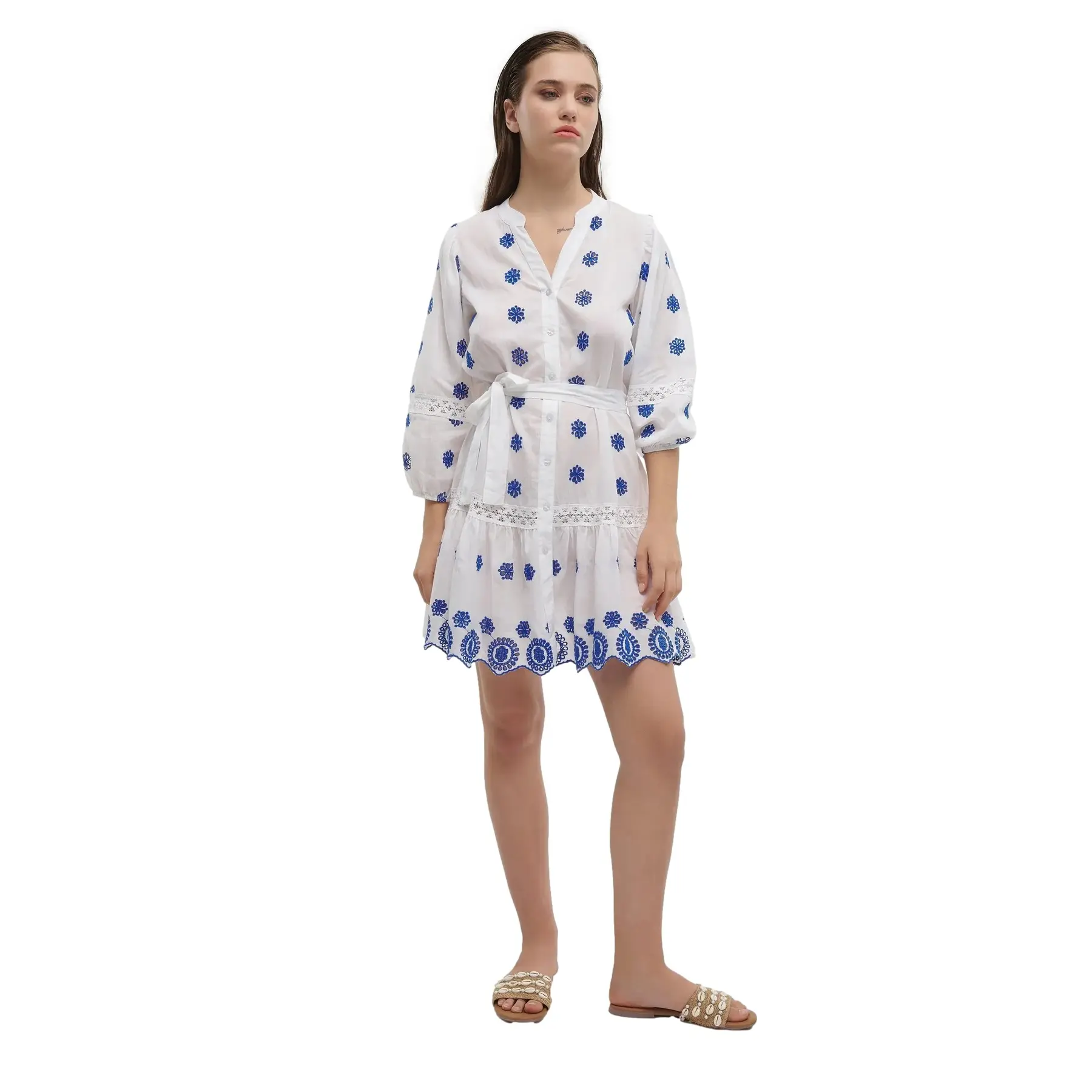Mini Kleid mit Stickereien Damen Ble Resort Collection