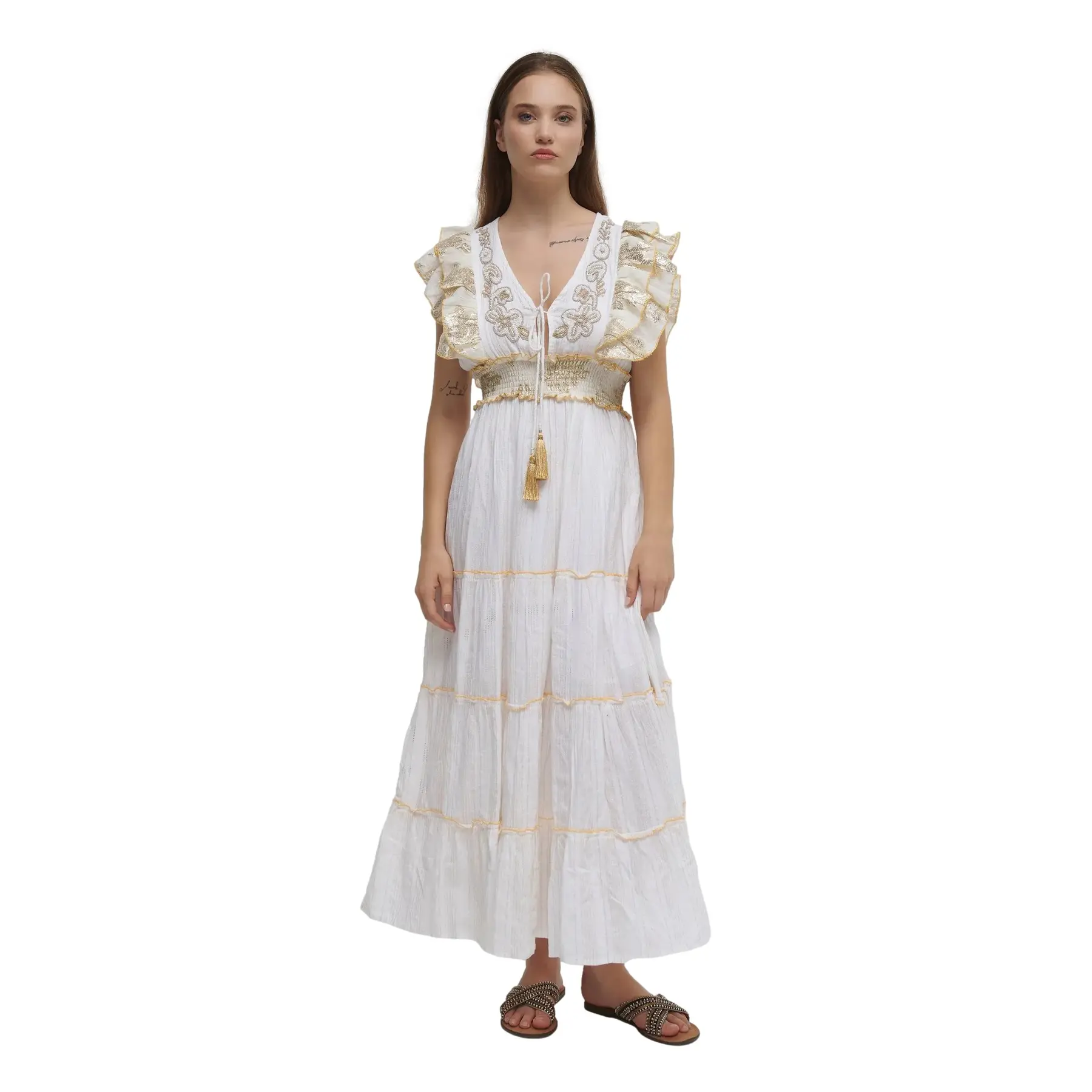Maxi Ärmelose Volantkleid Damen Ble Resort Collection