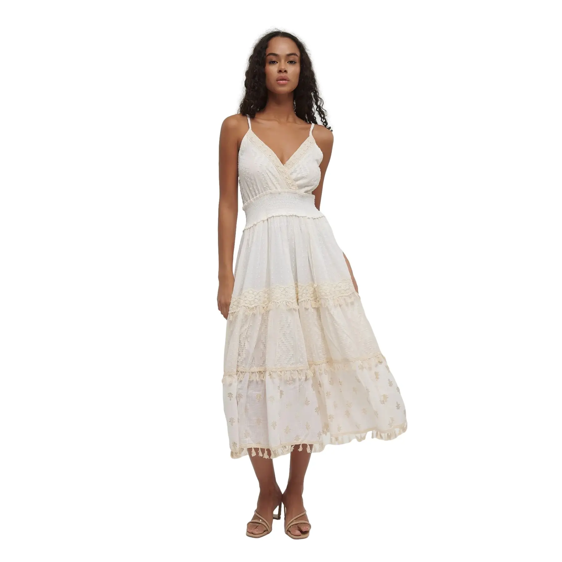 Maxi-Pomponkleid ohne Ärmel für Damen Ble Resort Collection