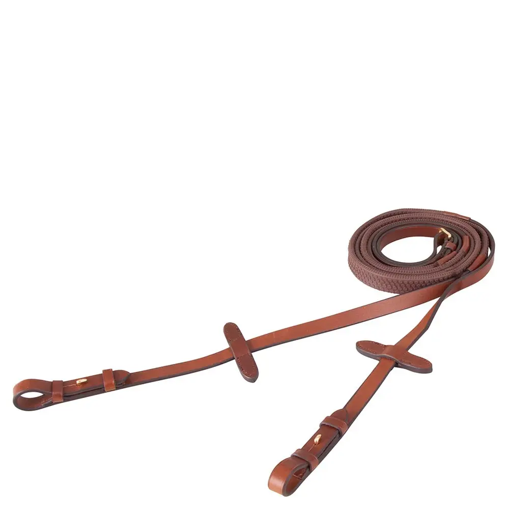 Zügel für Pferd Gummischleife blind rund BR Equitation Eventa Pro Grip - Farbe: Braun