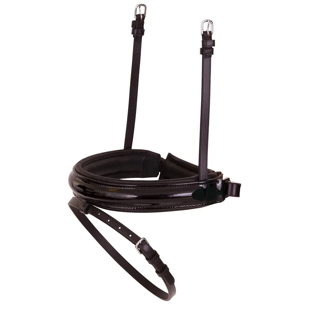 Kombiniertes Reithalfter für Pferde aus breitem Lackleder BR Equitation Pull-back Laquer - Farbe: Schwarz