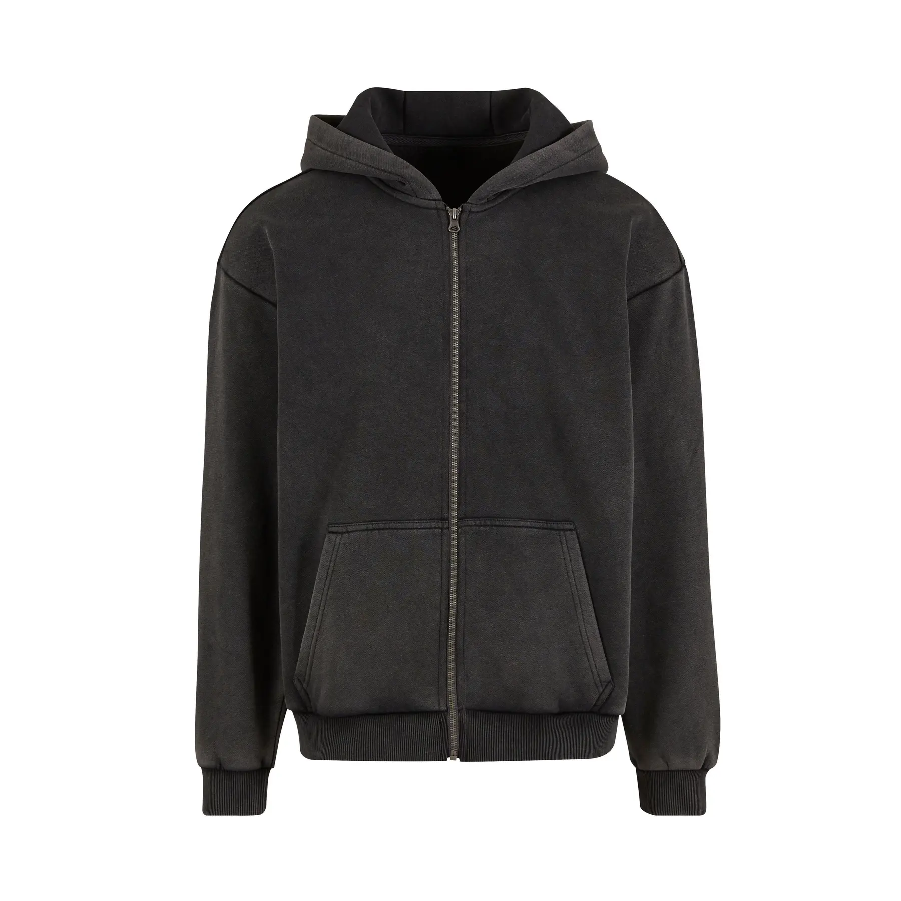 Felpa con cappuccio zip pesante lavato Build Your Brand Stonewash