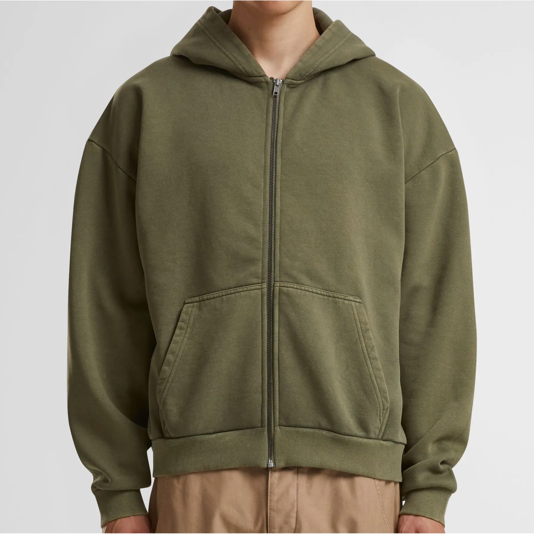 Felpa con cappuccio zip pesante lavato Build Your Brand Stonewash