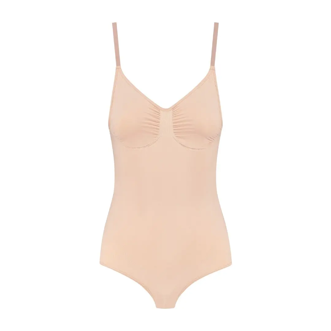 Bye Bra Women's Beige Seamless Bodysuit For Soft Touch Seamless