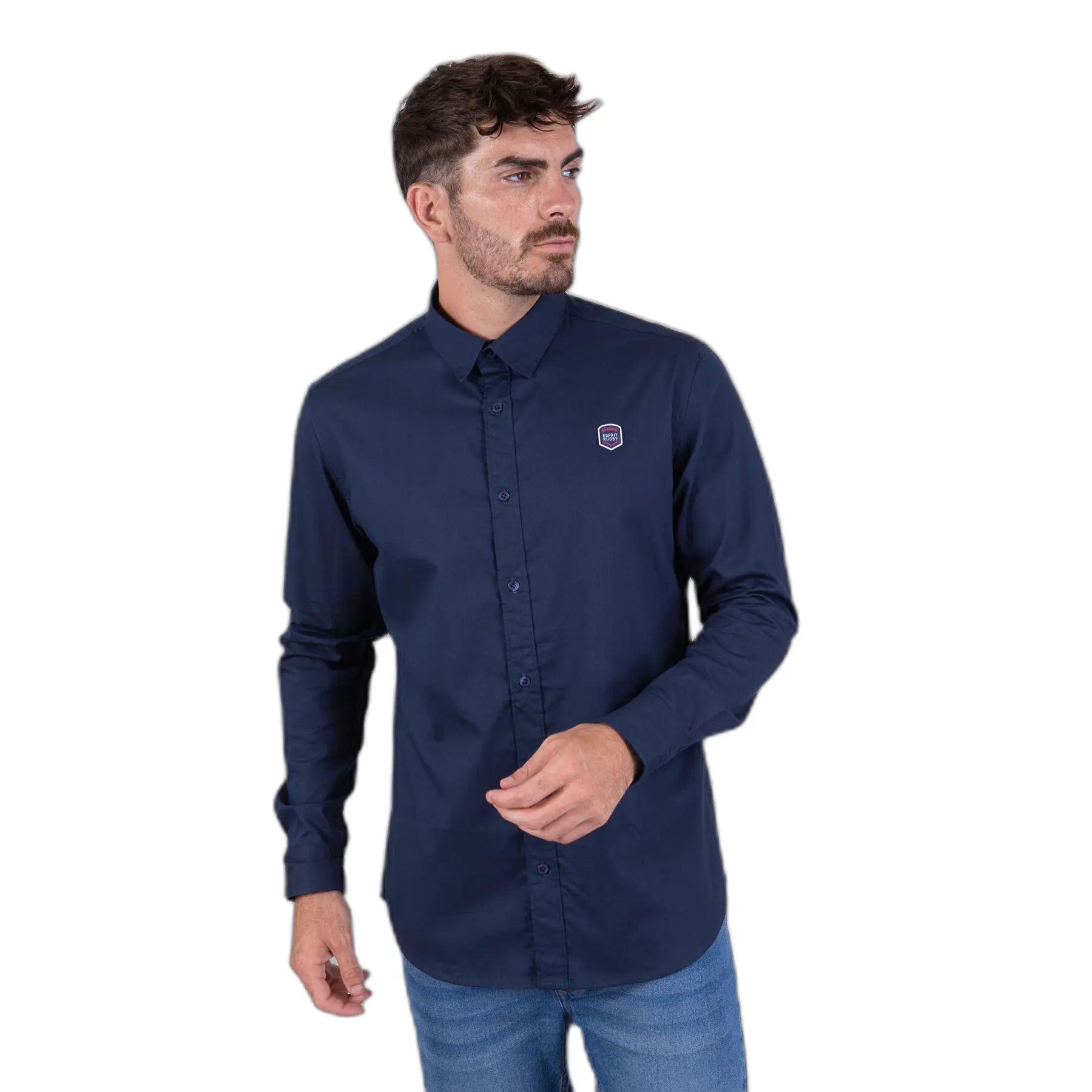 Langarmhemd unifarben Esprit Rugby mit Patch Camberabero