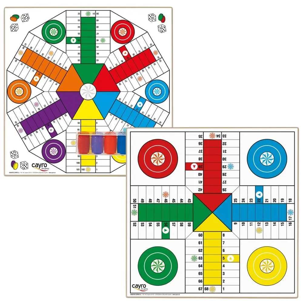 Jeux de société Parcheesi pour 4 et 6 joueurs, plateau en bois avec accessoires Cayro Jeux de société Parcheesi pour 4 et 6 joueurs, plateau en bois avec accessoires Cayro