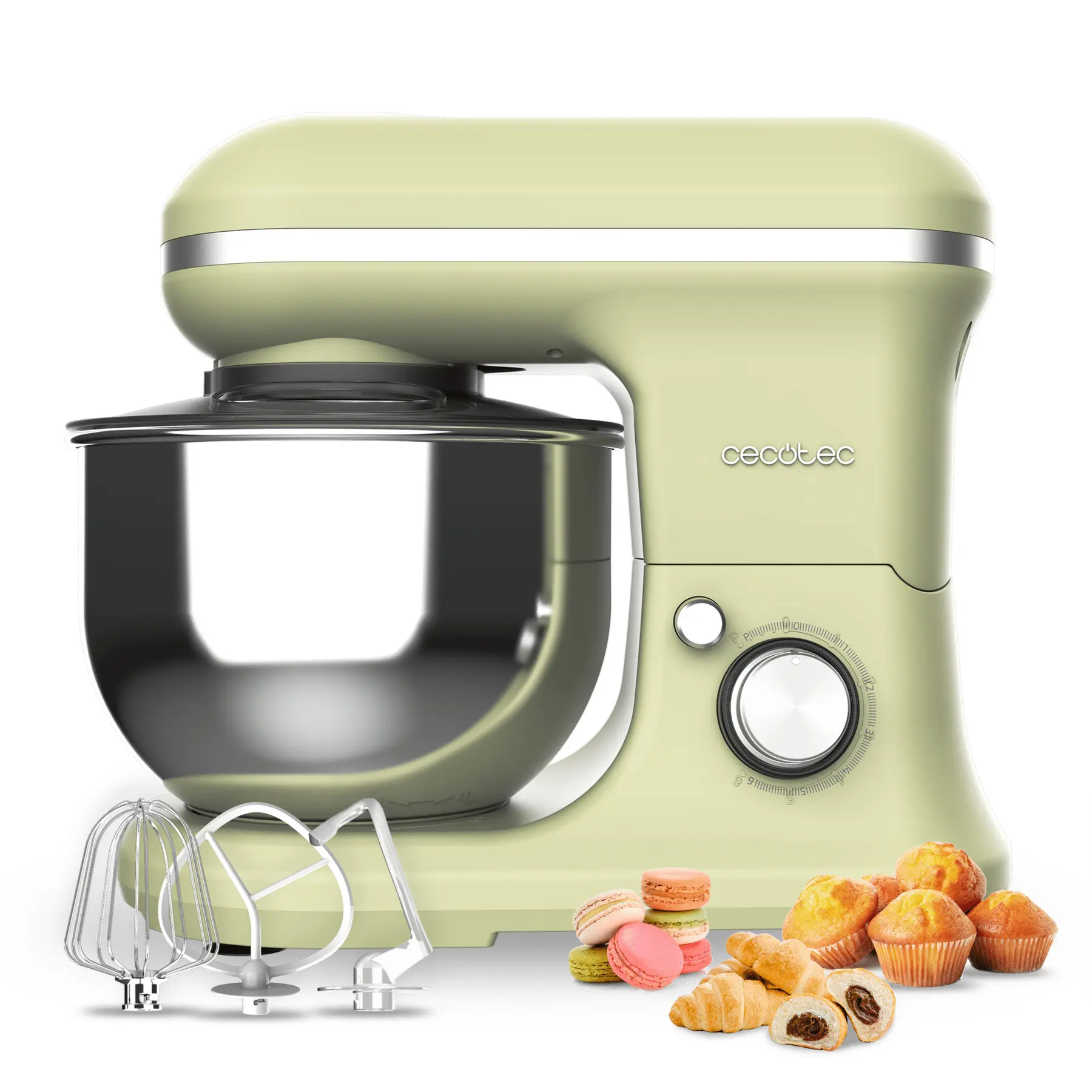 Cecotec Rühr- und Knetmaschine Cecomixer Merengue 5L 1200 Grün. 1200 W mit 6 Stufen, Elegantes Design, 5-Liter-Schüssel aus Edelstahl und Zubehör zum Schlagen und Kneten