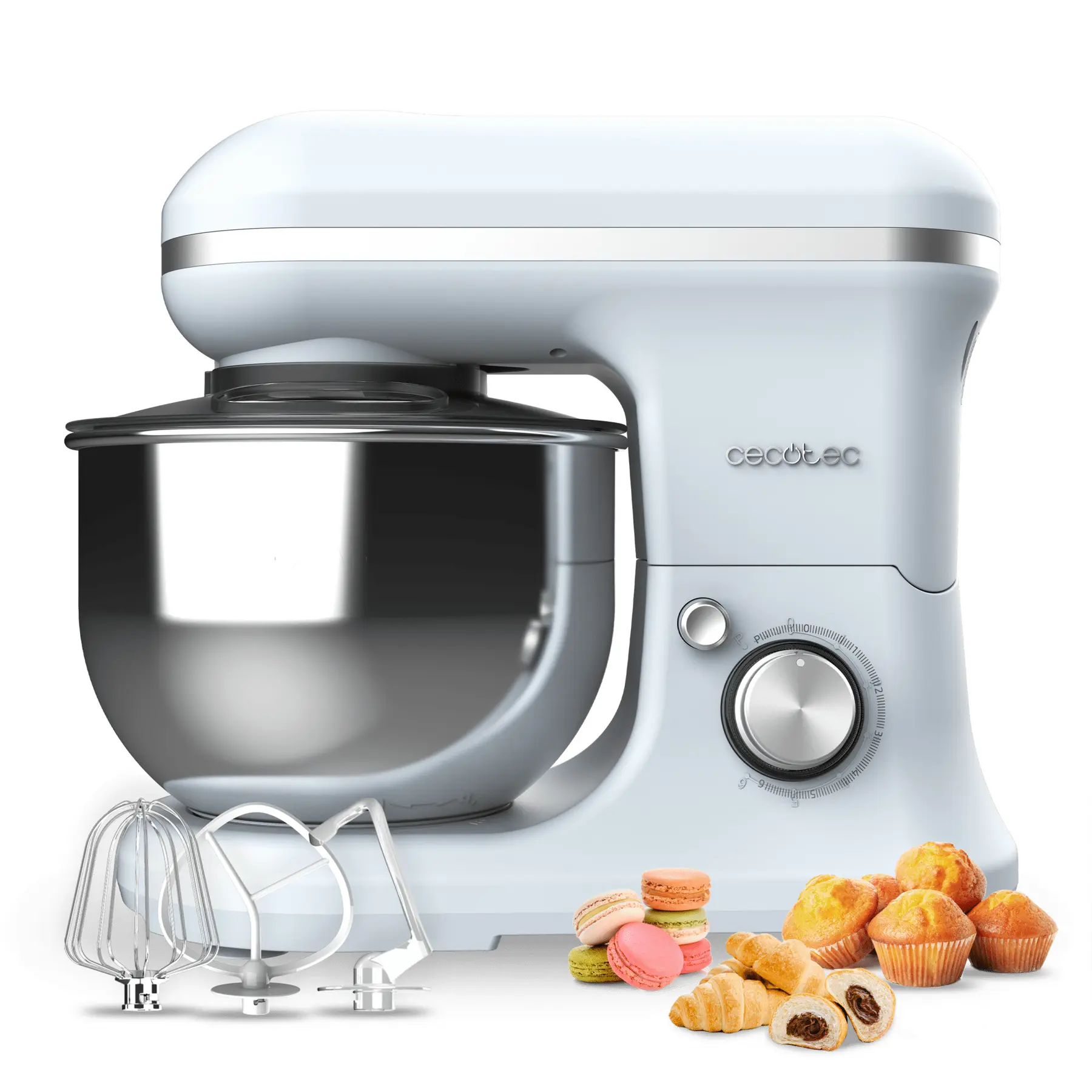 Cecotec Rühr- und Knetmaschine Cecomixer Merengue 5L 1200 Blau. 1200 W mit 6 Stufen, Elegantes Design, 5-Liter-Schüssel aus Edelstahl und Zubehör zum Schlagen und Kneten