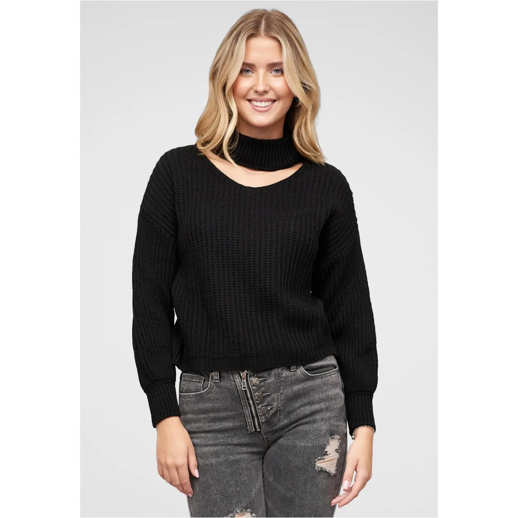 Pullover mit Rollkragen und V-Ausschnitt für Damen Cloud5ive