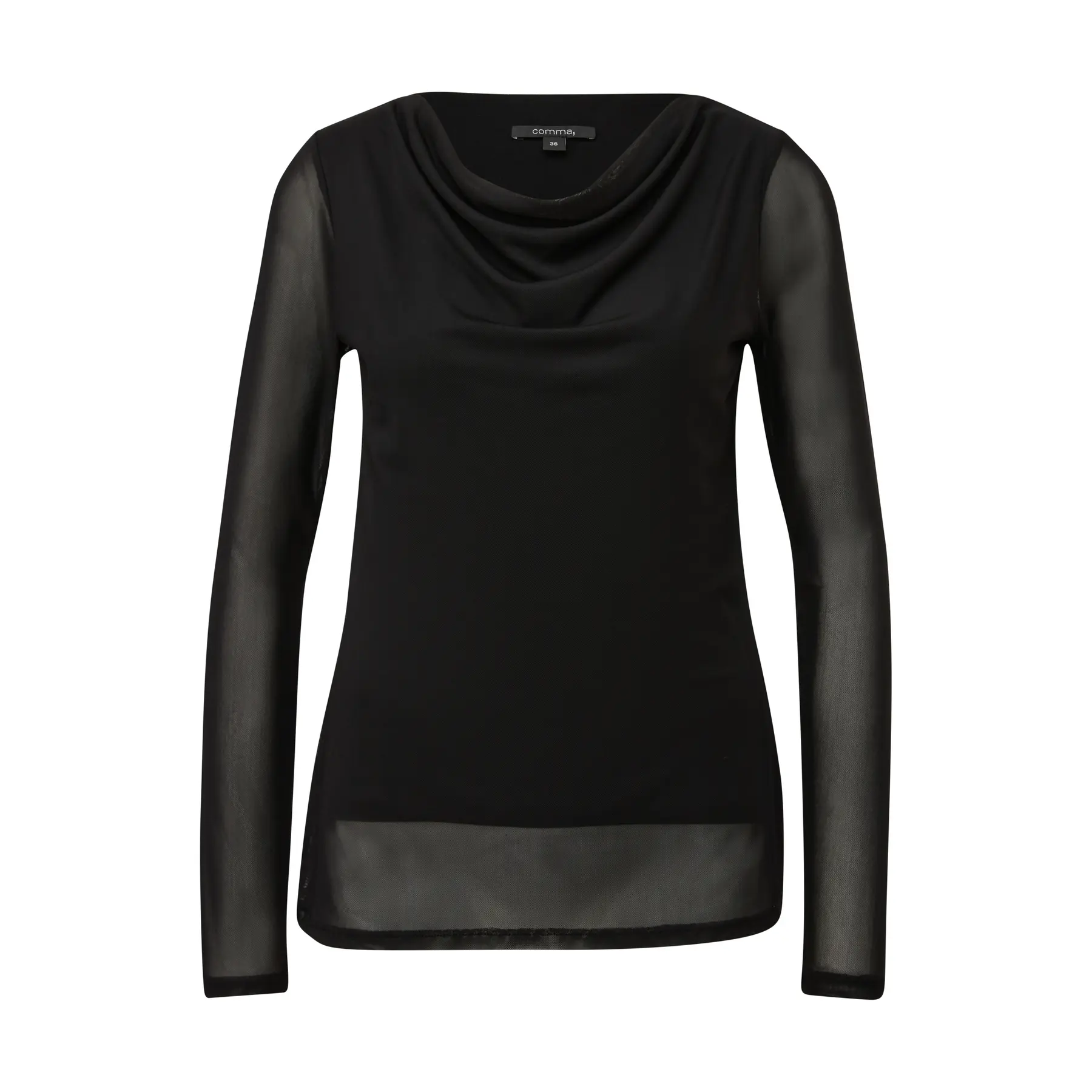 Blusa a maniche lunghe in mesh aderente con scollatura a cascata donna COMMA