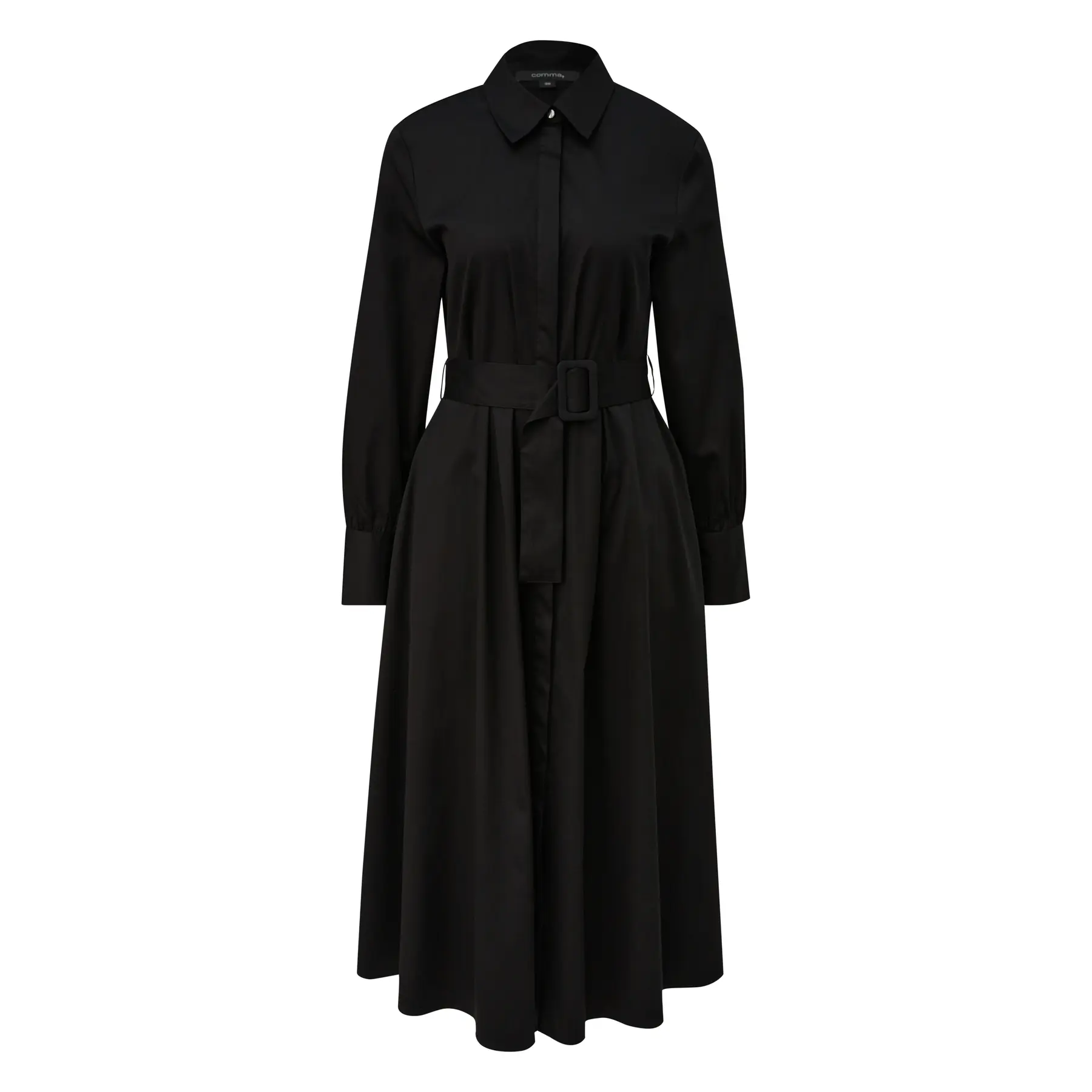 Midikleid aus Baumwollpopeline mit schwingendem Schnitt und gebundenem Gürtel für Damen COMMA