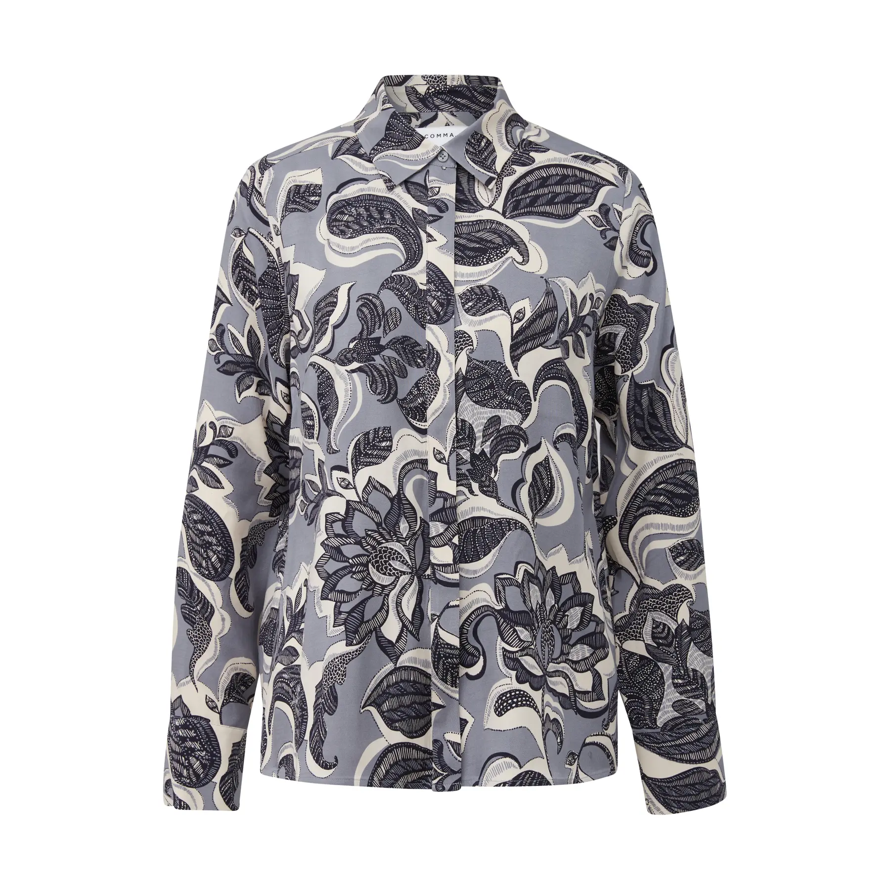 Damen Langarmbluse mit Allover-Print und Hemdkragen COMMA