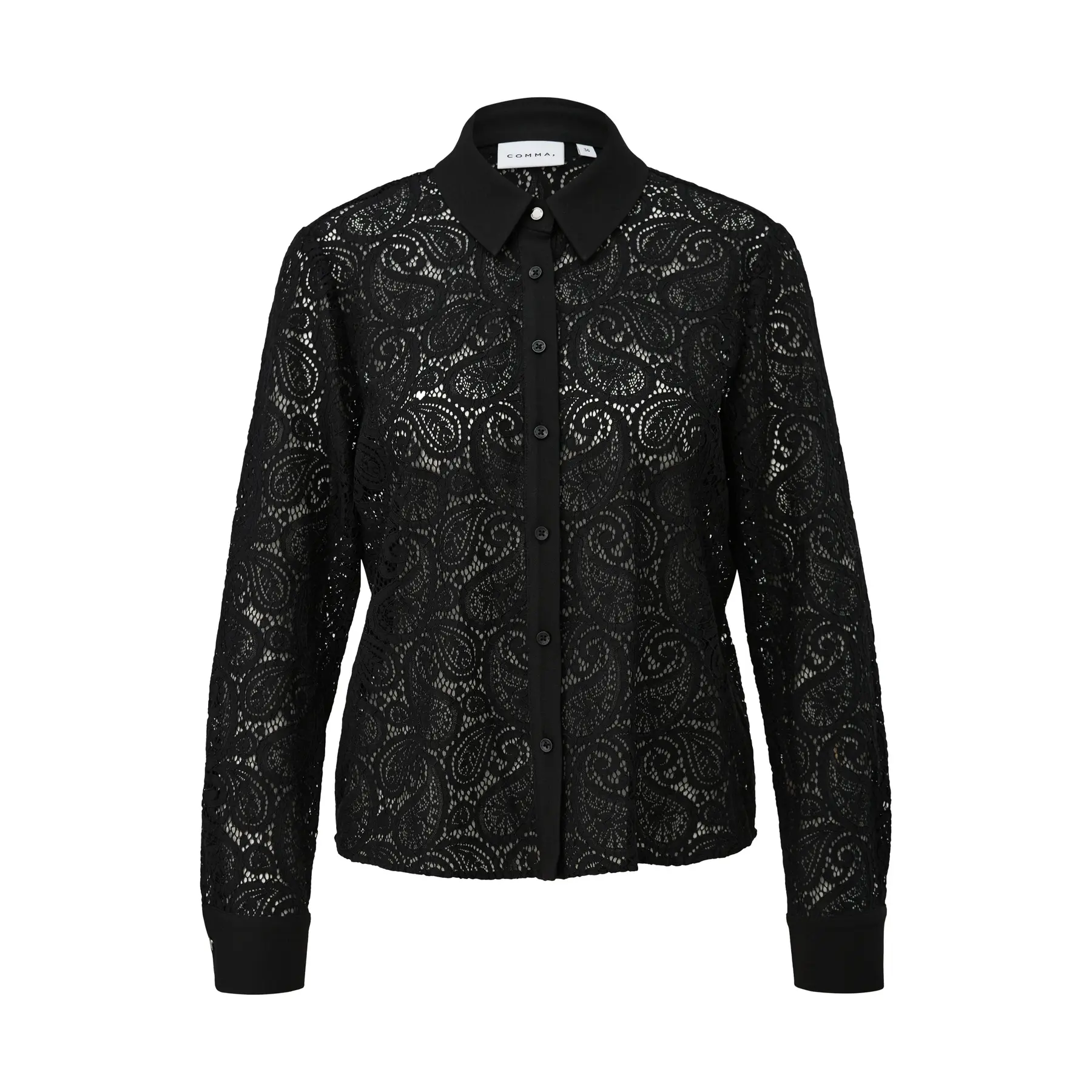 Blusa in pizzo semitrasparente a taglio quadrato con colletto camicia donna COMMA