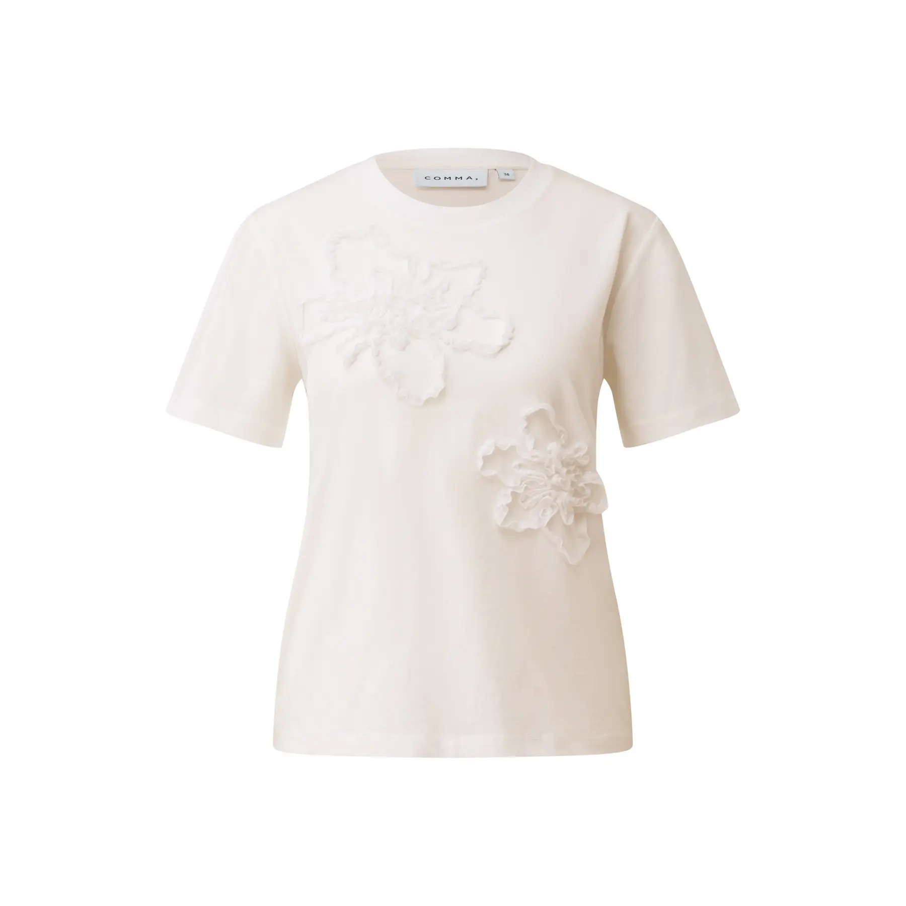 Geborduurd T-shirt met gekreukte bloemenapplicaties voor dames COMMA