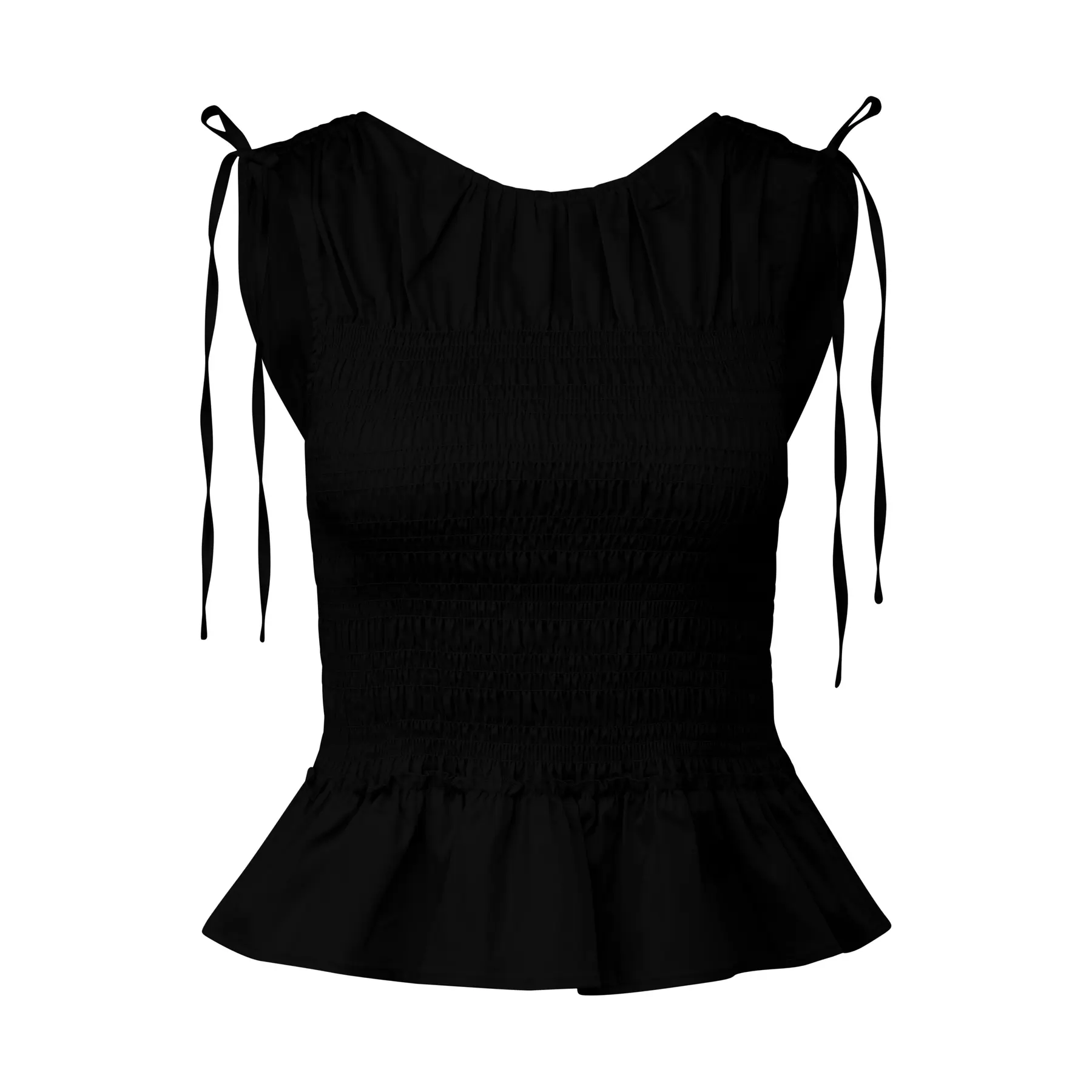 Blusa in popeline arricciata con volant senza maniche donna COMMA