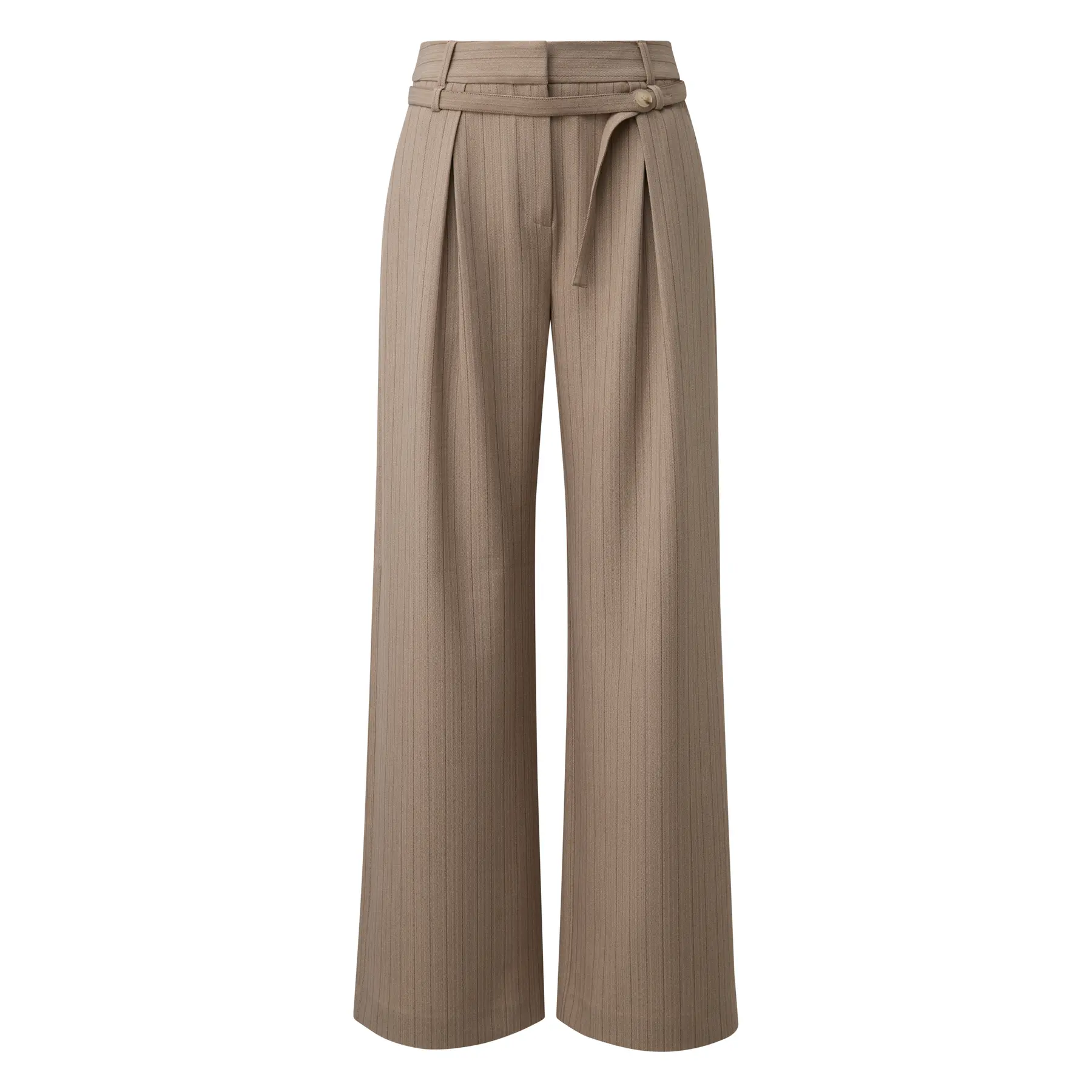 comma - female - Broek met wijde pijpen, plooidetails en riem