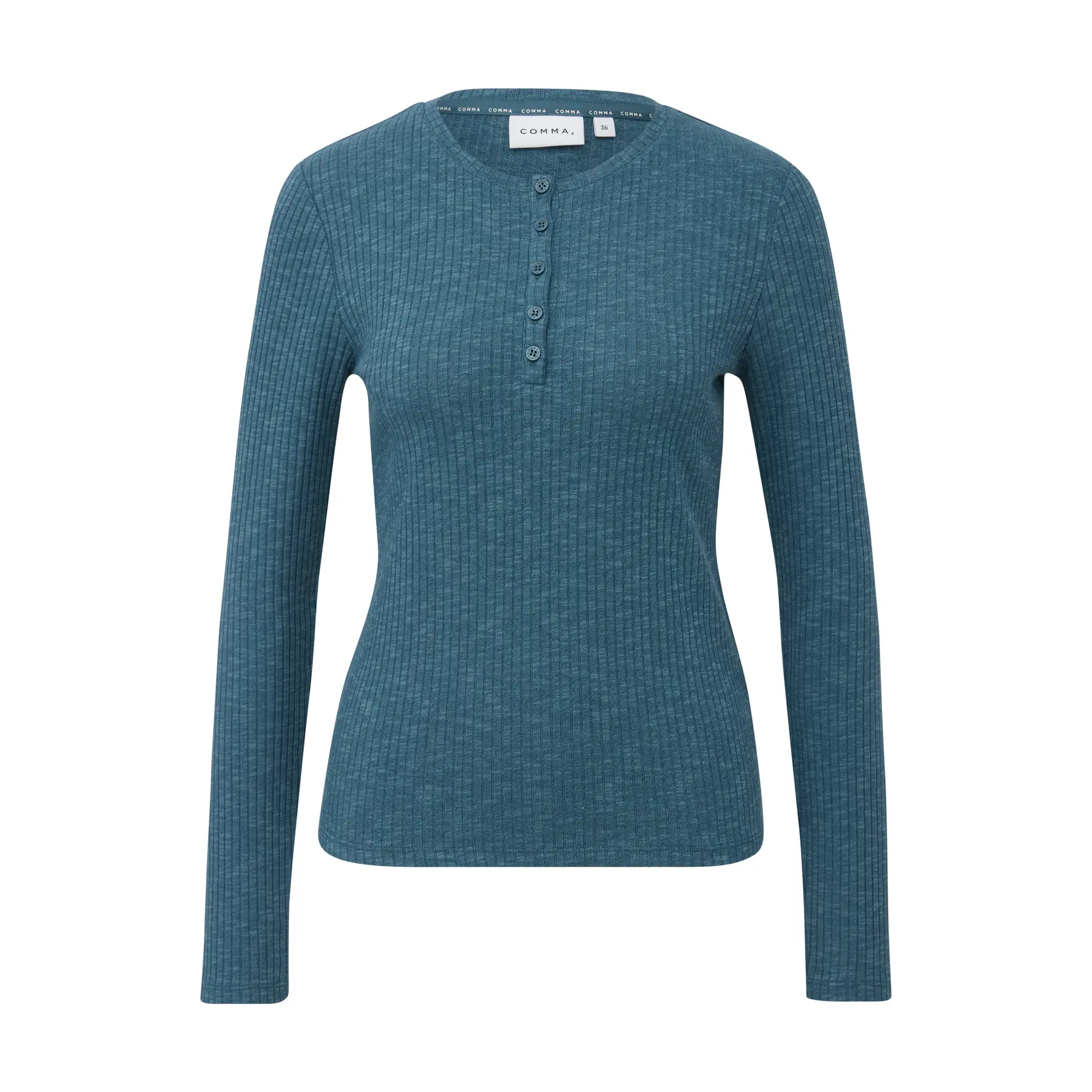 T-shirt manches longues côtelé avec patte de boutonnage femme COMMA