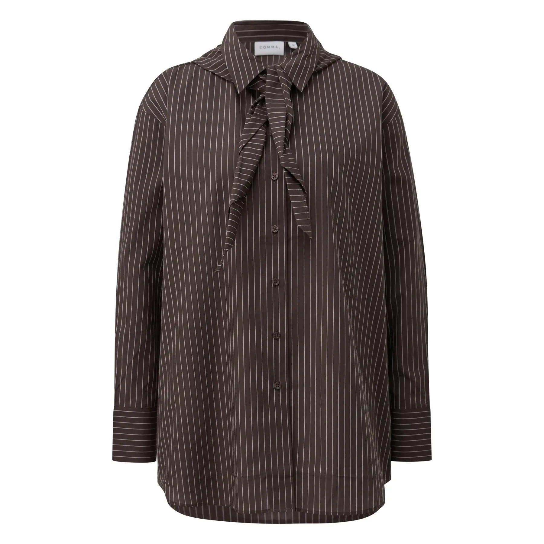 Blusa a righe sottili in cotone e Tencel con foulard triangolare rimovibile donna COMMA