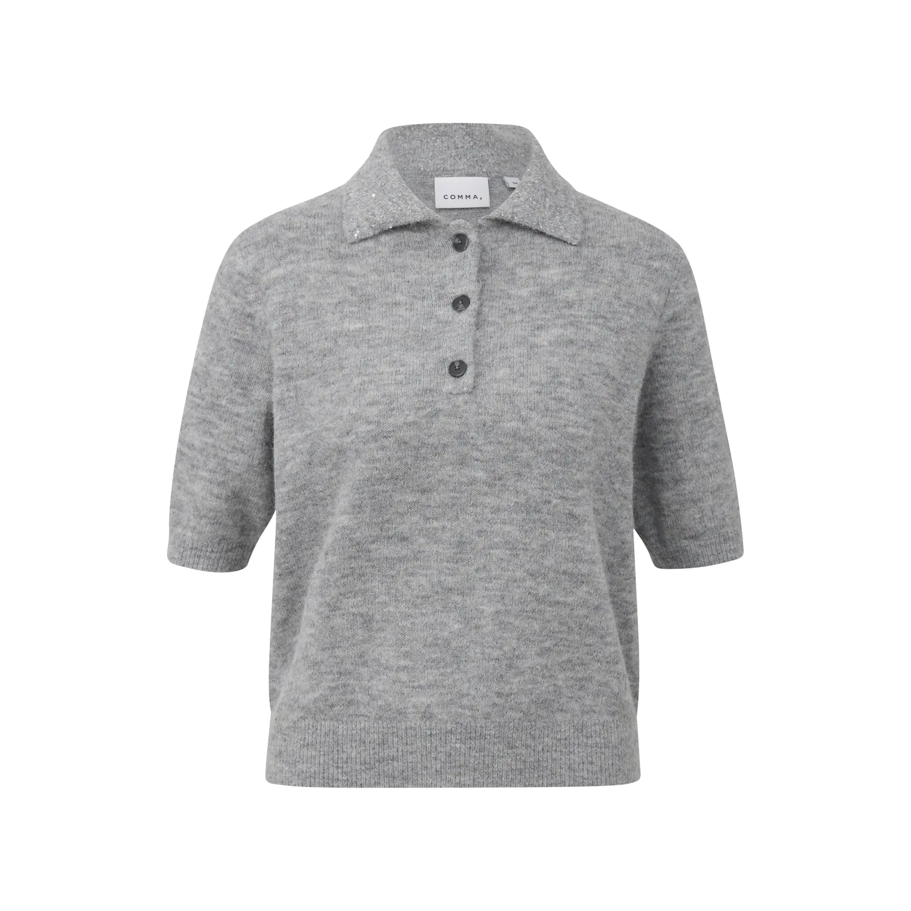 Damen-Polo aus Strick mit Paillettenkragen COMMA