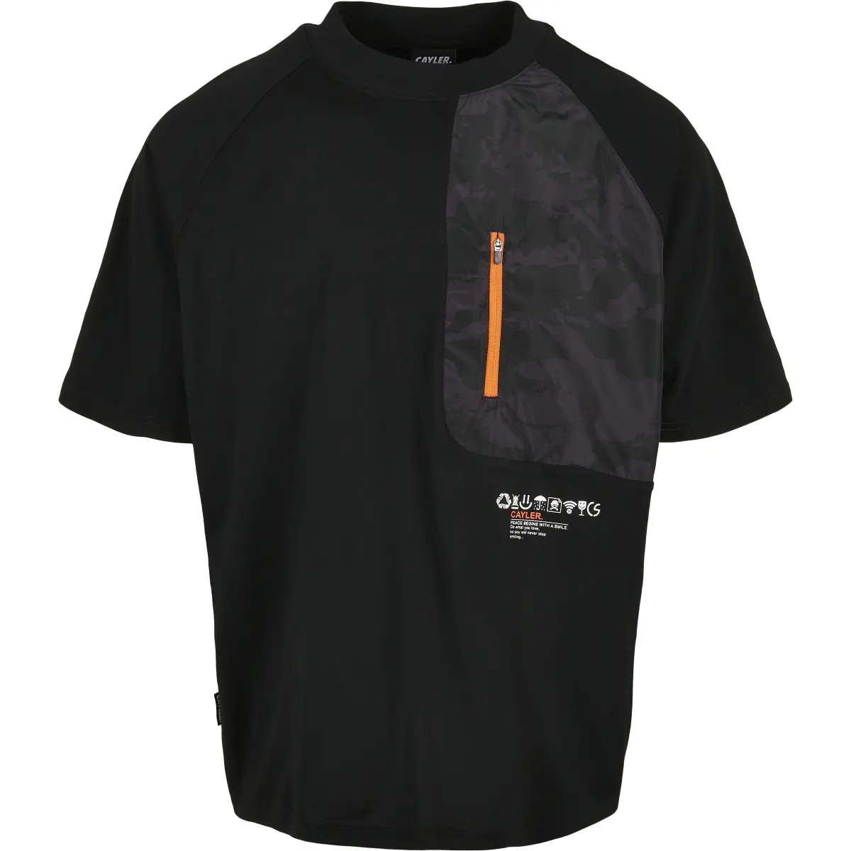 Urban Classics Heren Tshirt -M- Mntn Camo Pocket Raglan Box Zwart