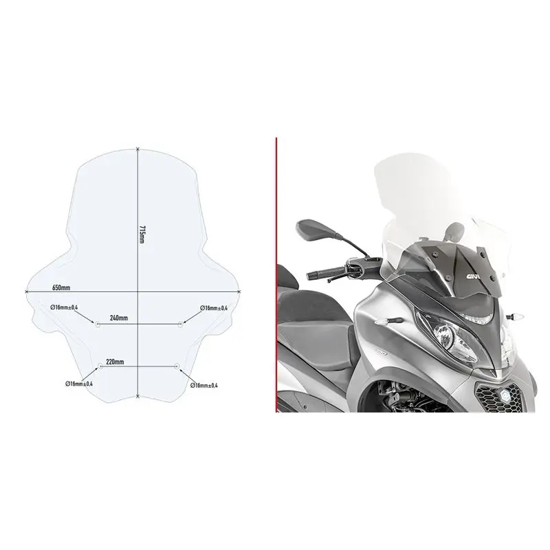 Windschutzscheibe Roller Givi Piaggio MP 350-500 Sport/Business (2018 à 2019)