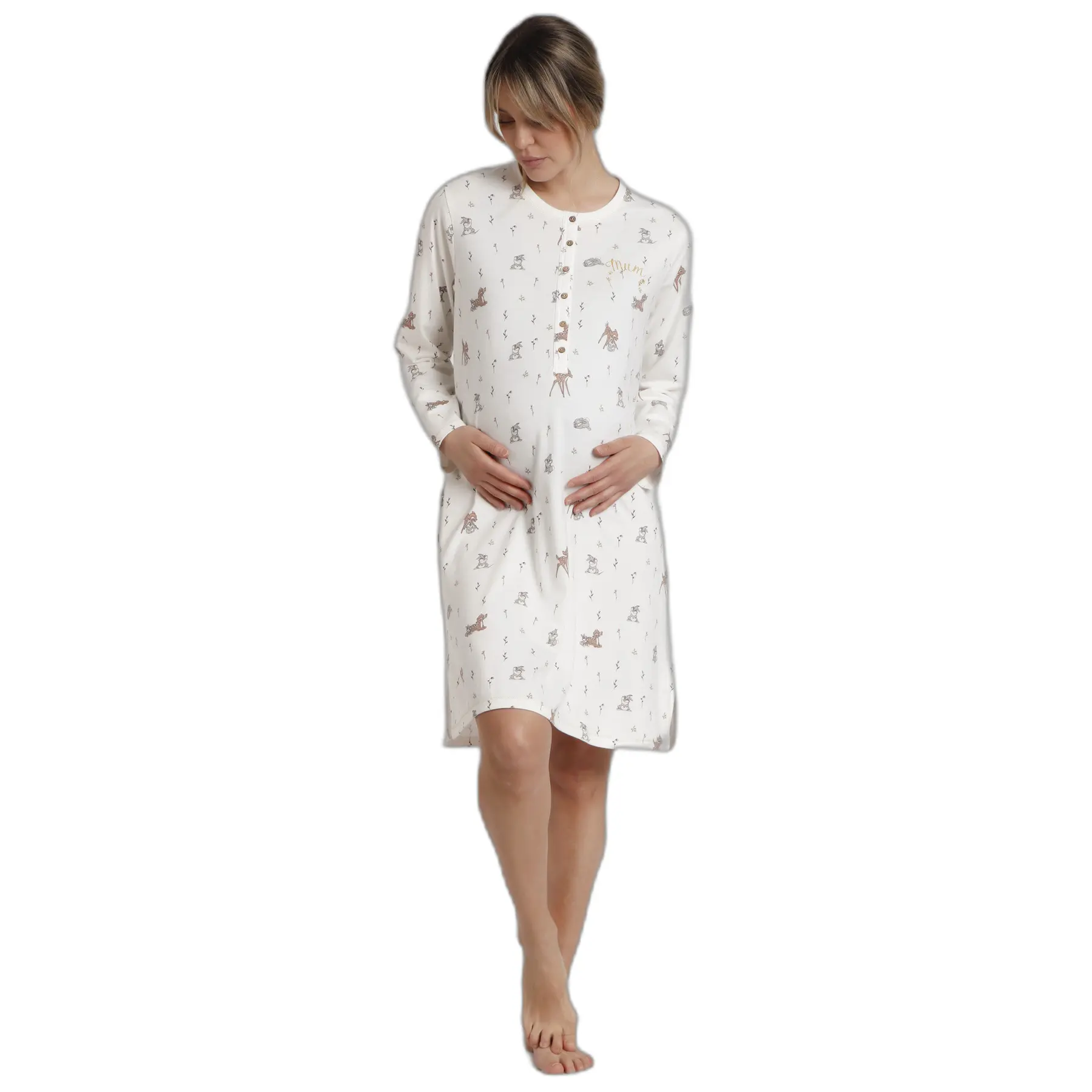 Disney Women's White Long-Sleeved Nightdress For Maternity Bambi You Are So Loved