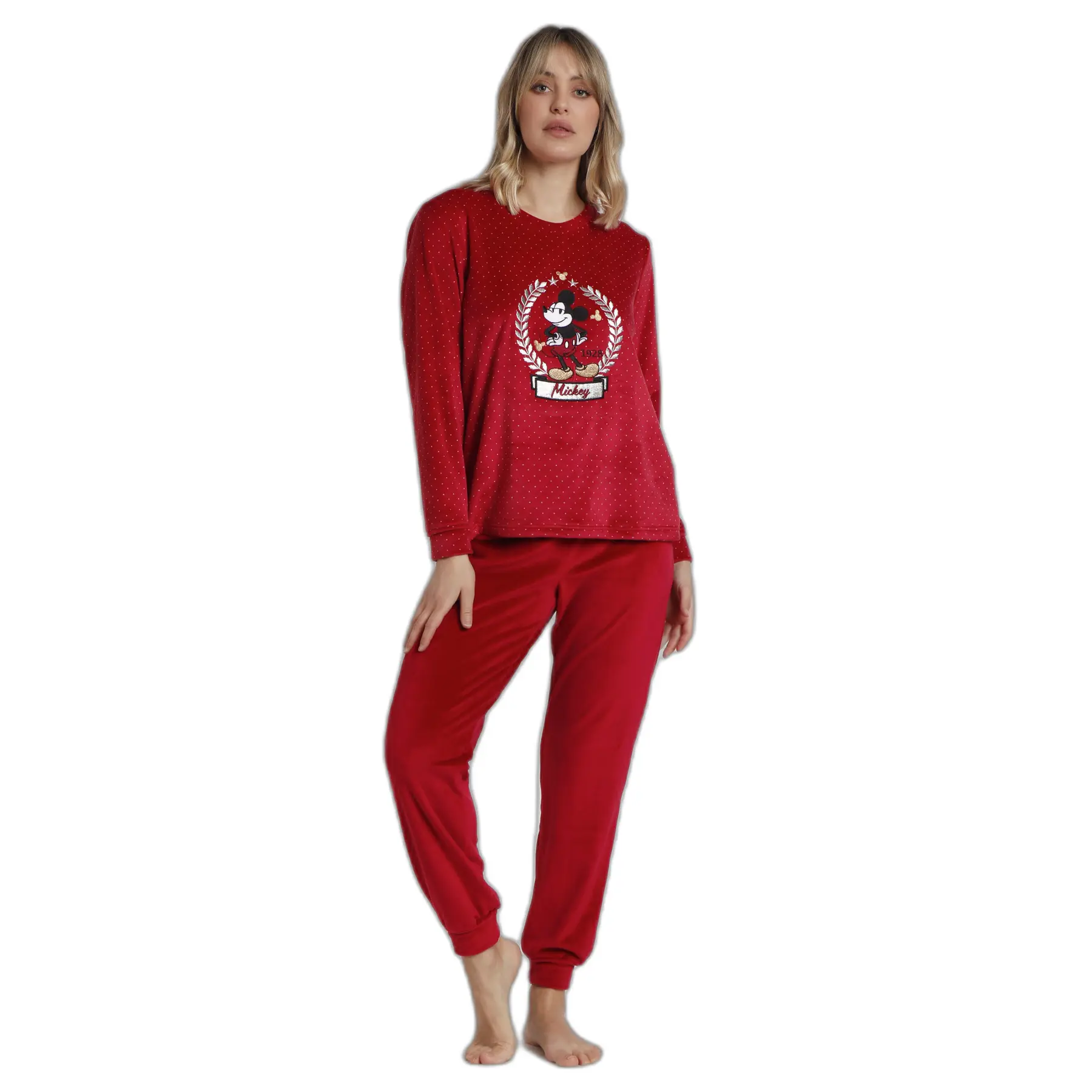 Damenvelours-Pyjama mit langen Ärmeln Disney King Mickey