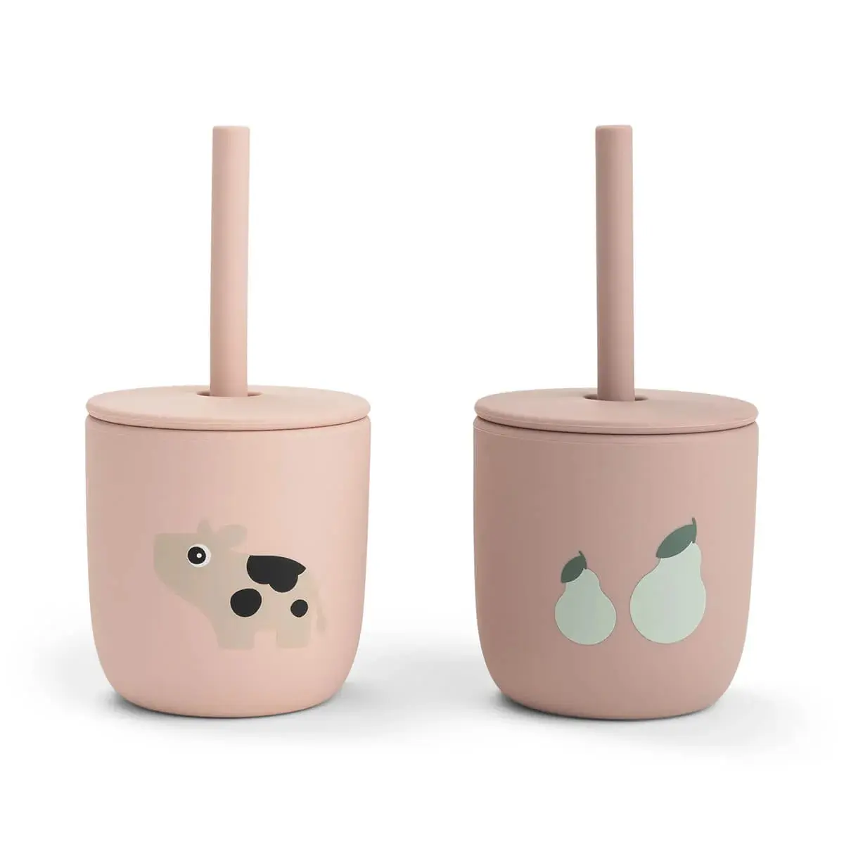 Done By Deer Rose Gobelets À Paille En Silicone Bébé Tiny Farm (X2)